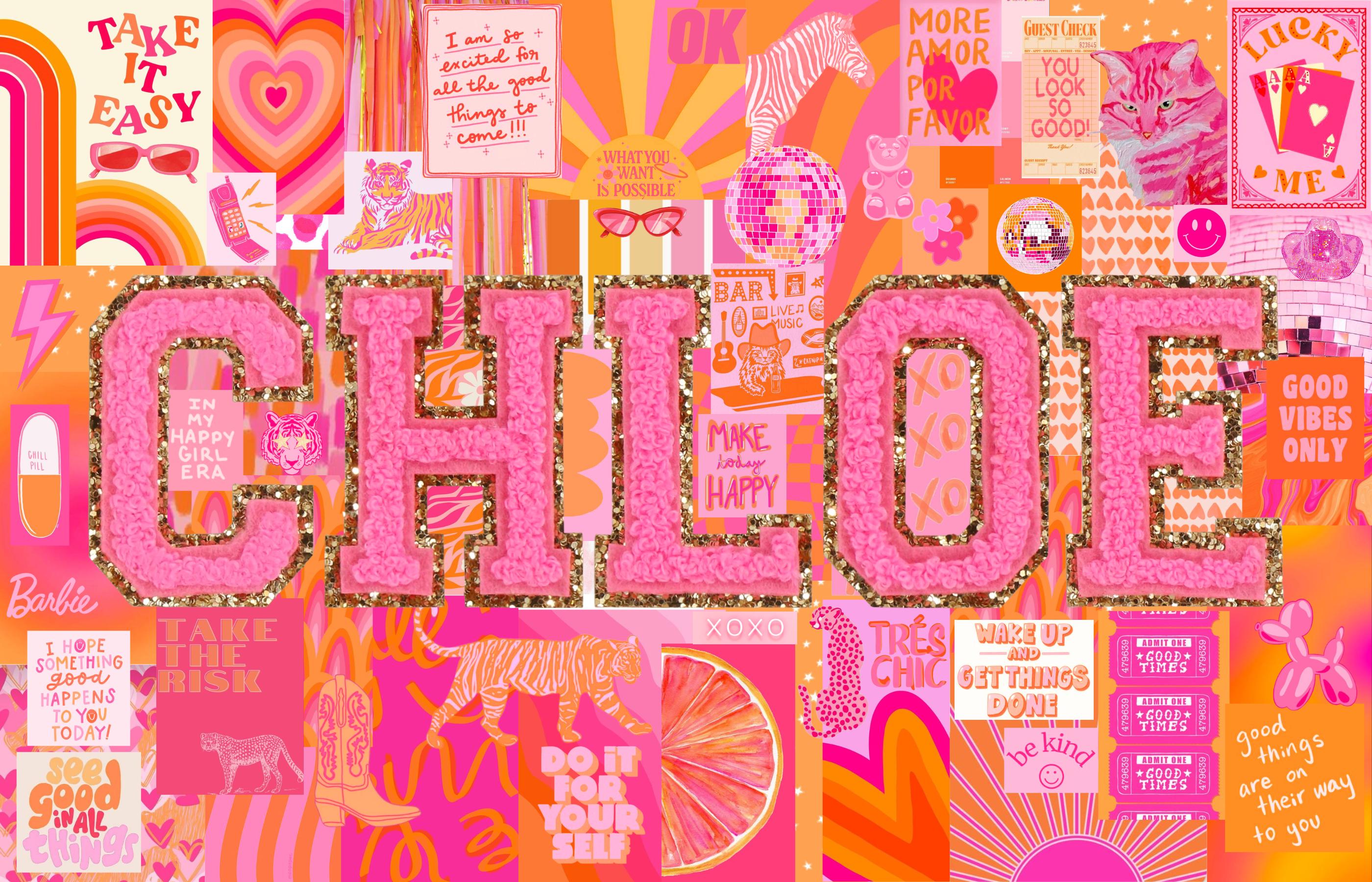 2800x1800 Custom Pink & Orange Preppy Monogram Desktop Wallpaper Collage