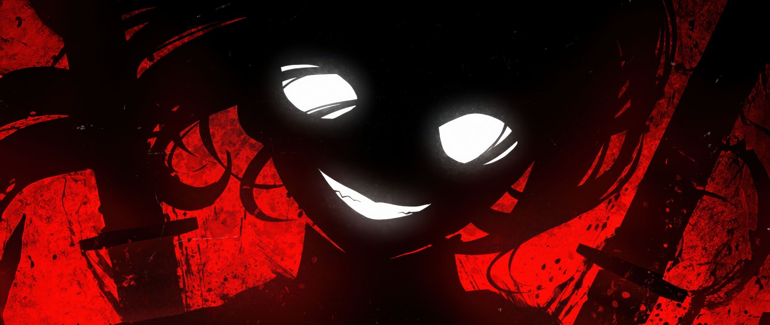 2560x1080 Devil Wallpaper 4K, Anime girl, Red background