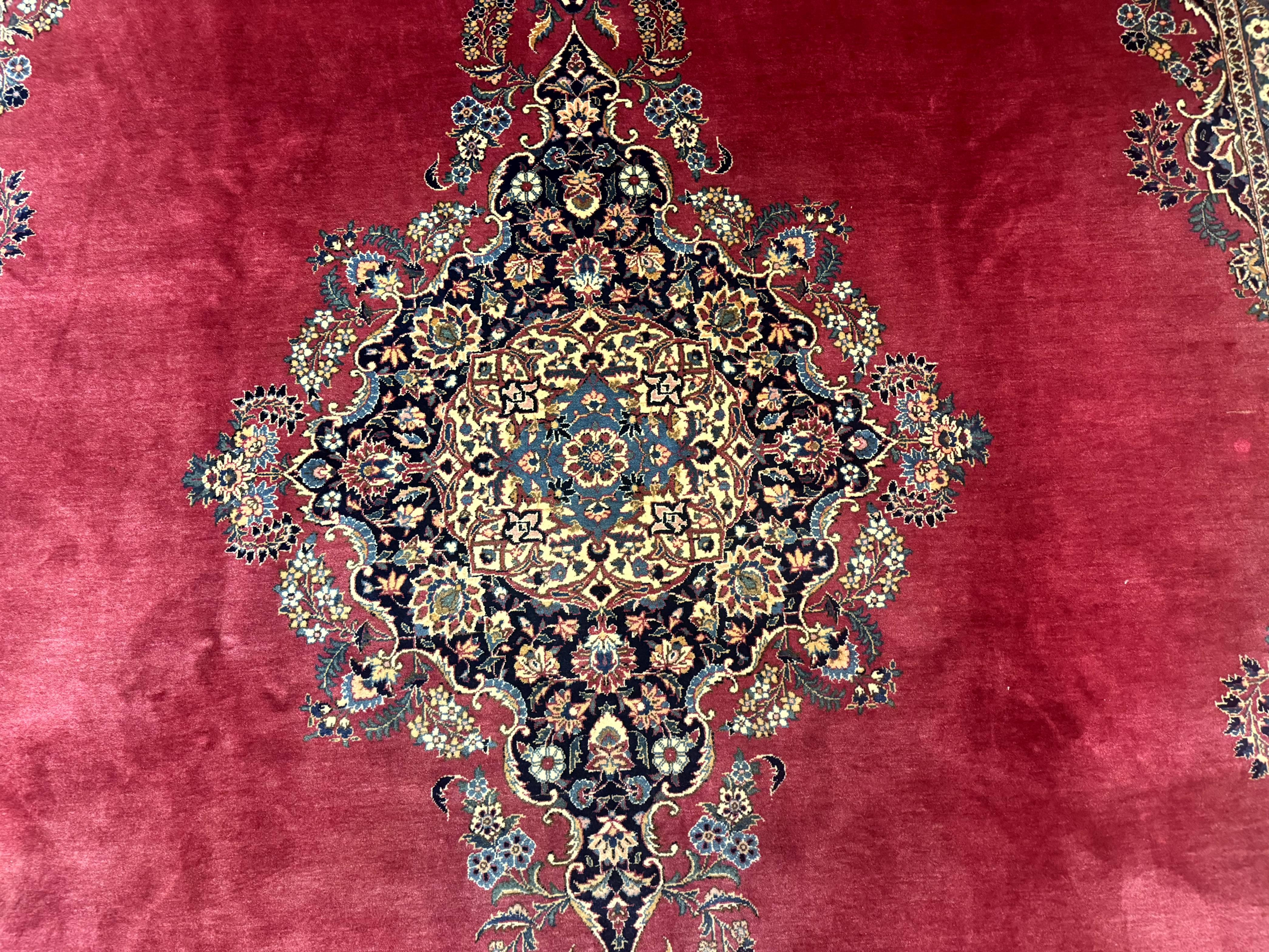 4181x3136 Persian Kashan Rug 9x Traditional, Semi Open Field, Red, Signed By Master Weaver, Antique Rug