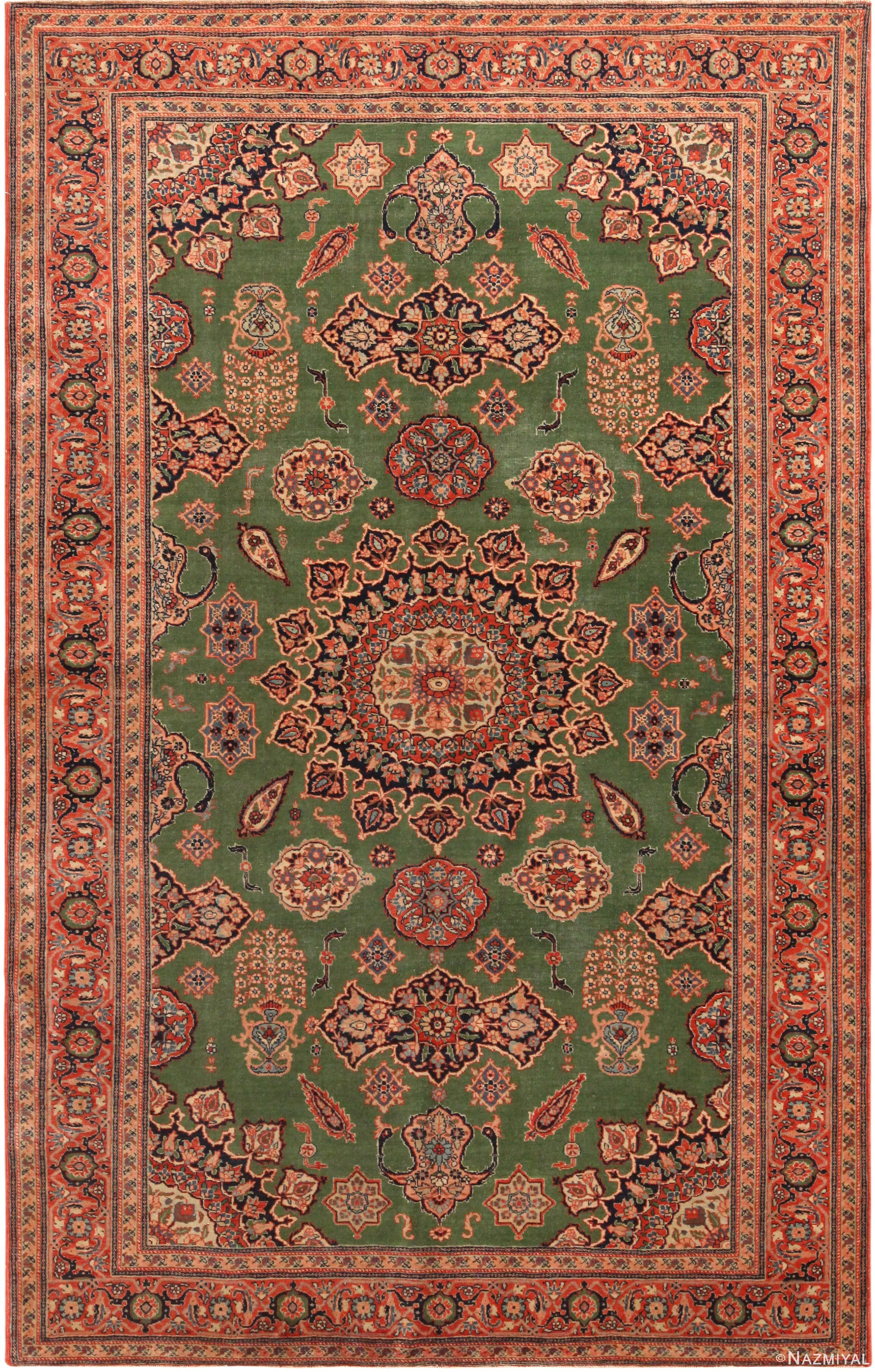 2560x4014 Amazing Green Antique Persian Tabriz Rug 72470 Nazmiyal Rugs