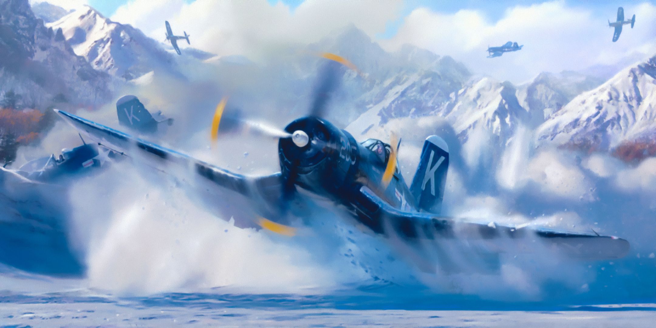 2160x1080 Wallpaper war, art, painting, aviation, WW Vought F4U Corsair for mobile and desktop, section авиация, resolution 2160x1080