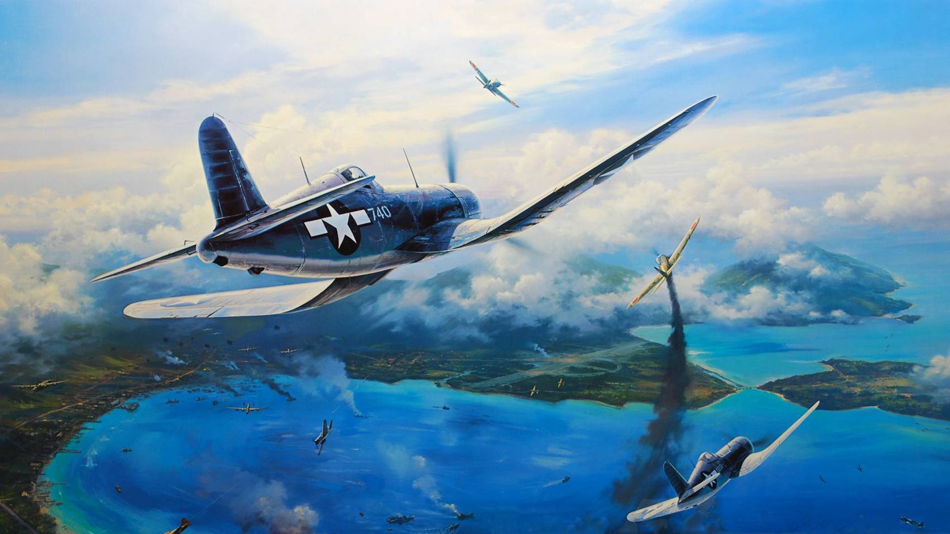 1920x1080 Wallpaper Figure, Art, Corsair, Nicolas Trudgian, F4U, Vought, Single Carrier Based Fighter Of The Second World War For Mobile And Desktop, Section авиация, Resolution 1920x1080