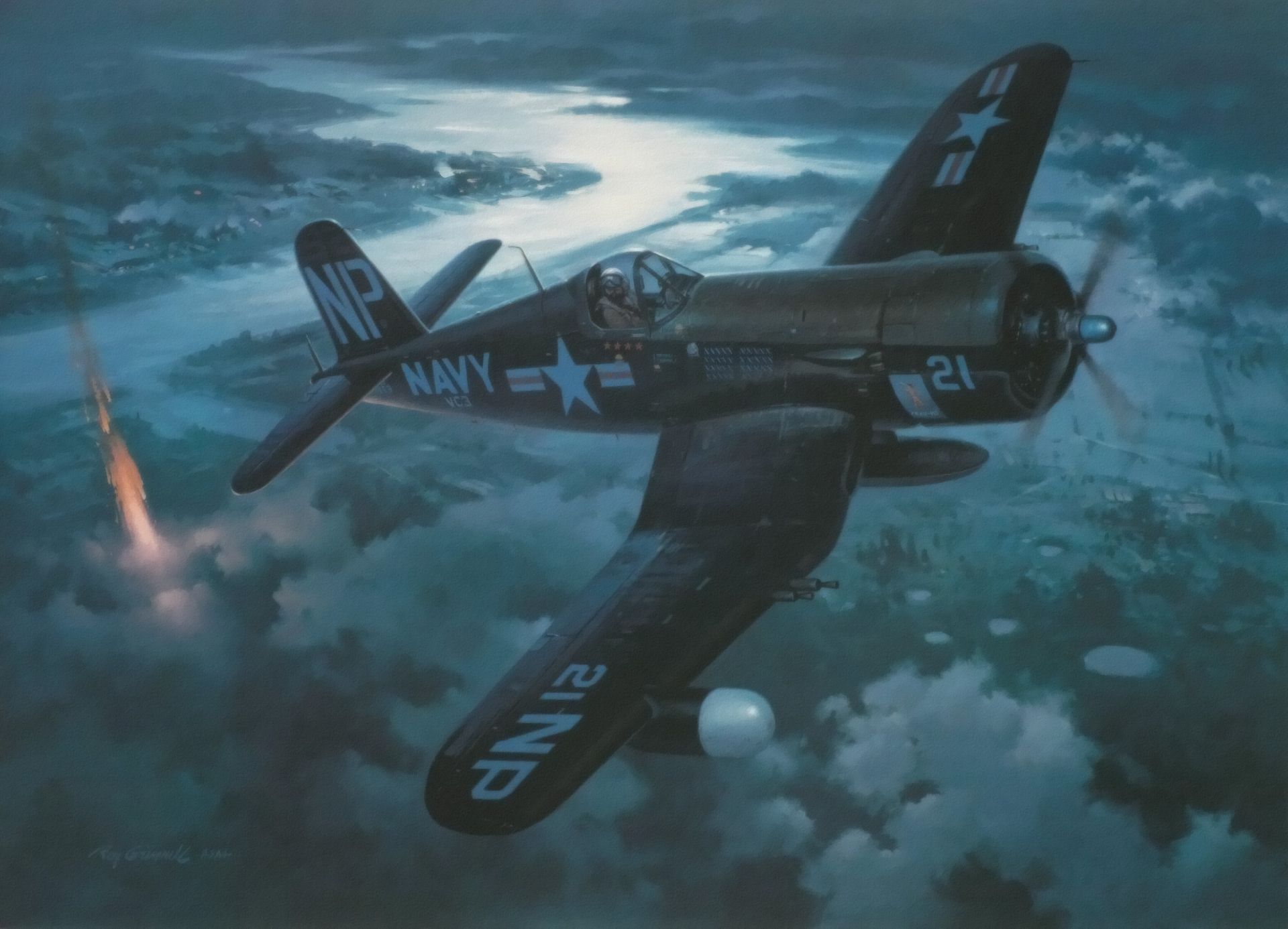 1920x1386 Wallpaper aircraft, war, art, painting, aviation, WW Vought F4U Corsair, pacific fighter for mobile and desktop, section авиация, resolution 1920x1386