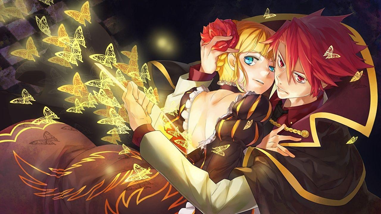 1280x720 Wallpaper Butterflies lovers Young man Love Girls Anime Fantasy
