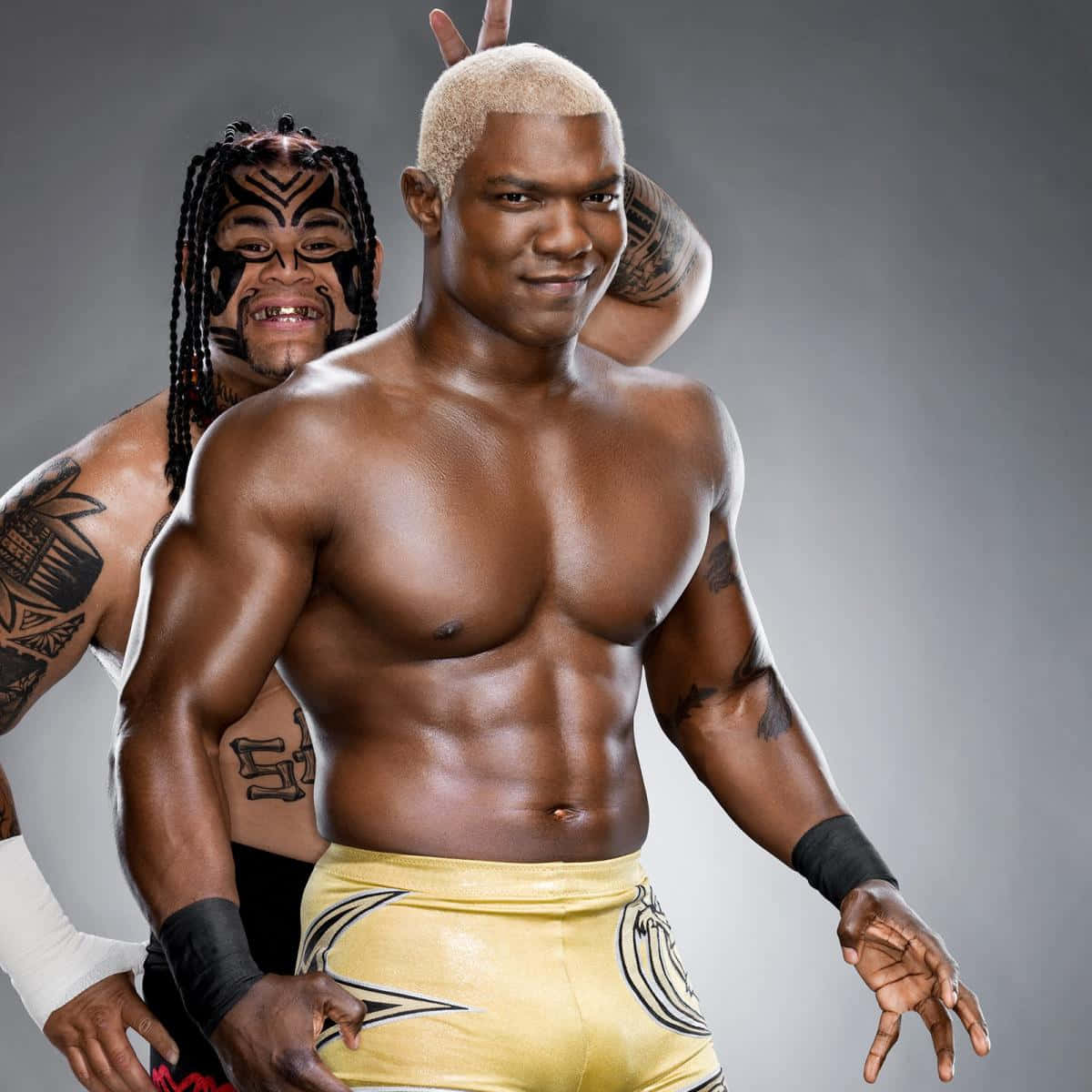 1200x1200 Download WWE Superstar Shelton Benjamin posing with Umaga Wallpaper