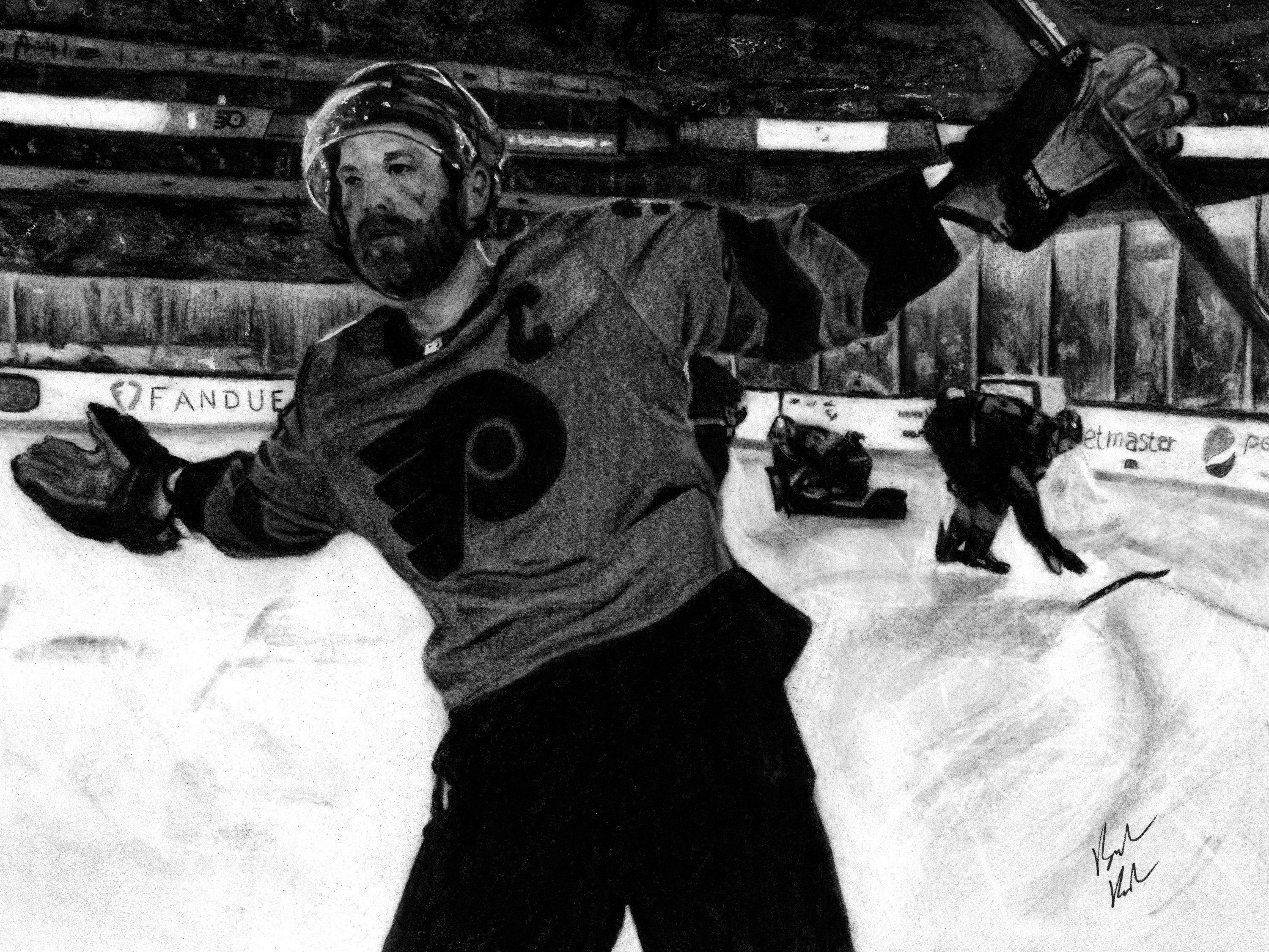 3000x2250 Claude Giroux Handmade Charcoal Illustration Print, Philadelphia Flyers Fan Art, Hockey Fan Art