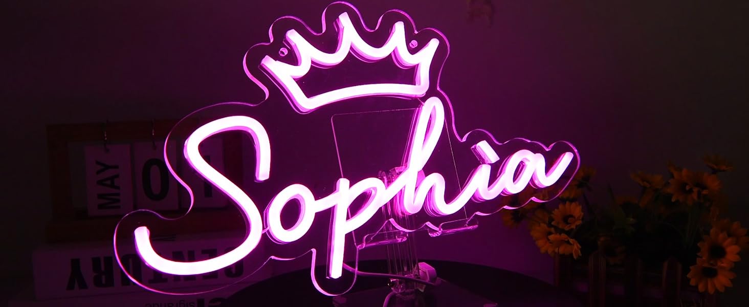 1464x600 ATTNEON Large Sophia Name Neon Sign for Wall Decor, LED Name Sophia Neon Light for Kids Bedroom, Birthday Party Decor, Neon Sign Customizable for Girl, Birthday Name Deocr, Size 16.1 * 9.1 inch（JTD047）