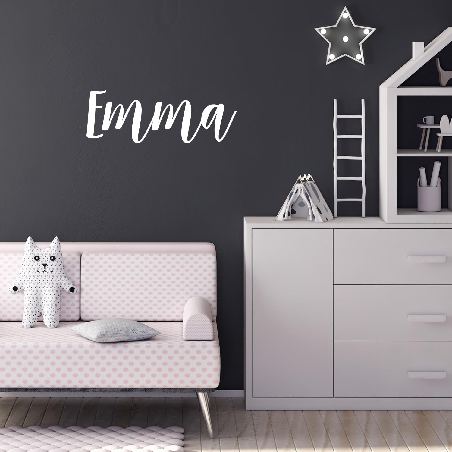 1500x1500 Vinyl Wall Art Decal Girls Custom Name - 'Emma' Custom Text Name x 34 Bedroom Vinyl Wall Decals Wall Art Decals for Baby Girl Nursery