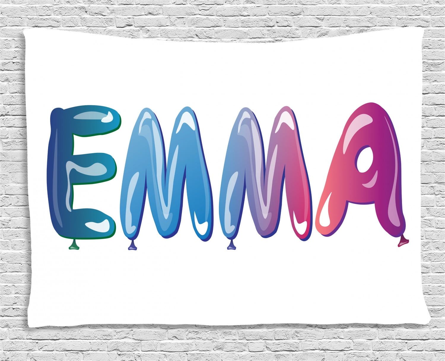 1500x1216 Emma Tapestry, Feminine Girl Name Design with Ornate Balloons Mainstream Female Themed Illustration, Wall Hanging for Bedroom Living Room Dorm Decor, 80W X 60L Inches, Multicolor