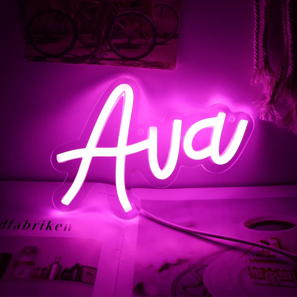 1000x1000 WonderfulLife Ava Name Neon Sign for Room Decor, Non customized, Personalized Led Sign for Birthday Party Decoration, Pink Light Up Wall Decor