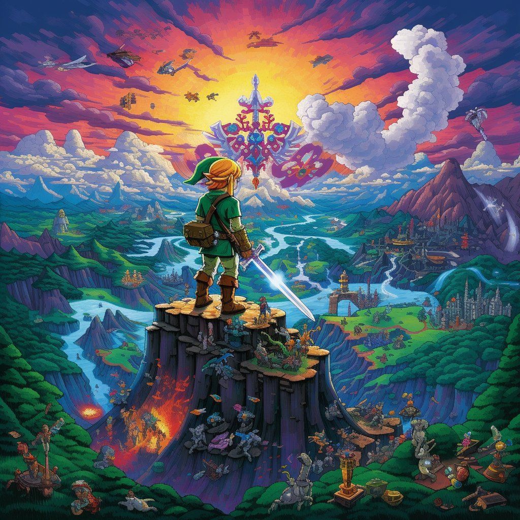 1024x1024 icreatelife A meticulously crafted pixel art scene depicts within the world of Zelda