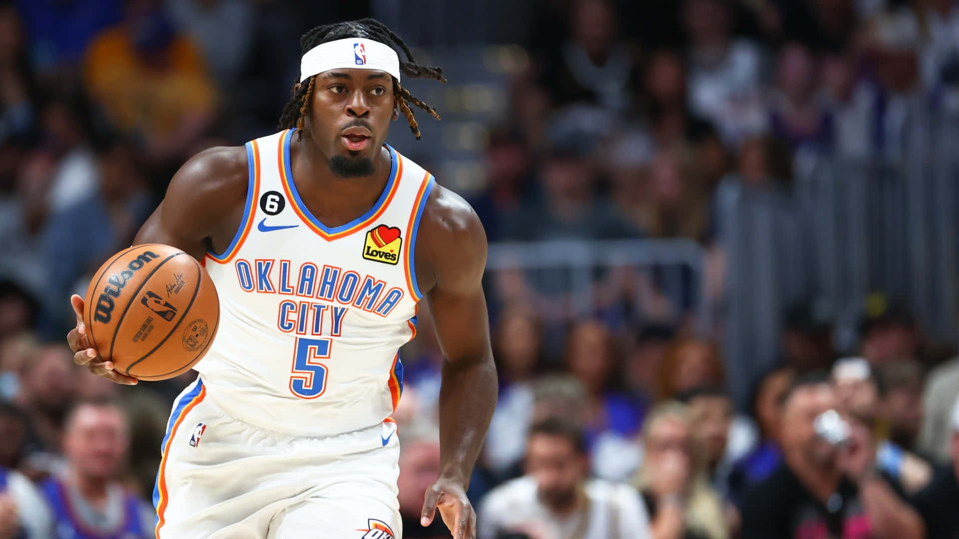 1920x1080 Download Luguentz Dort of the NBA's Thunder displaying his number 5 jersey Wallpaper
