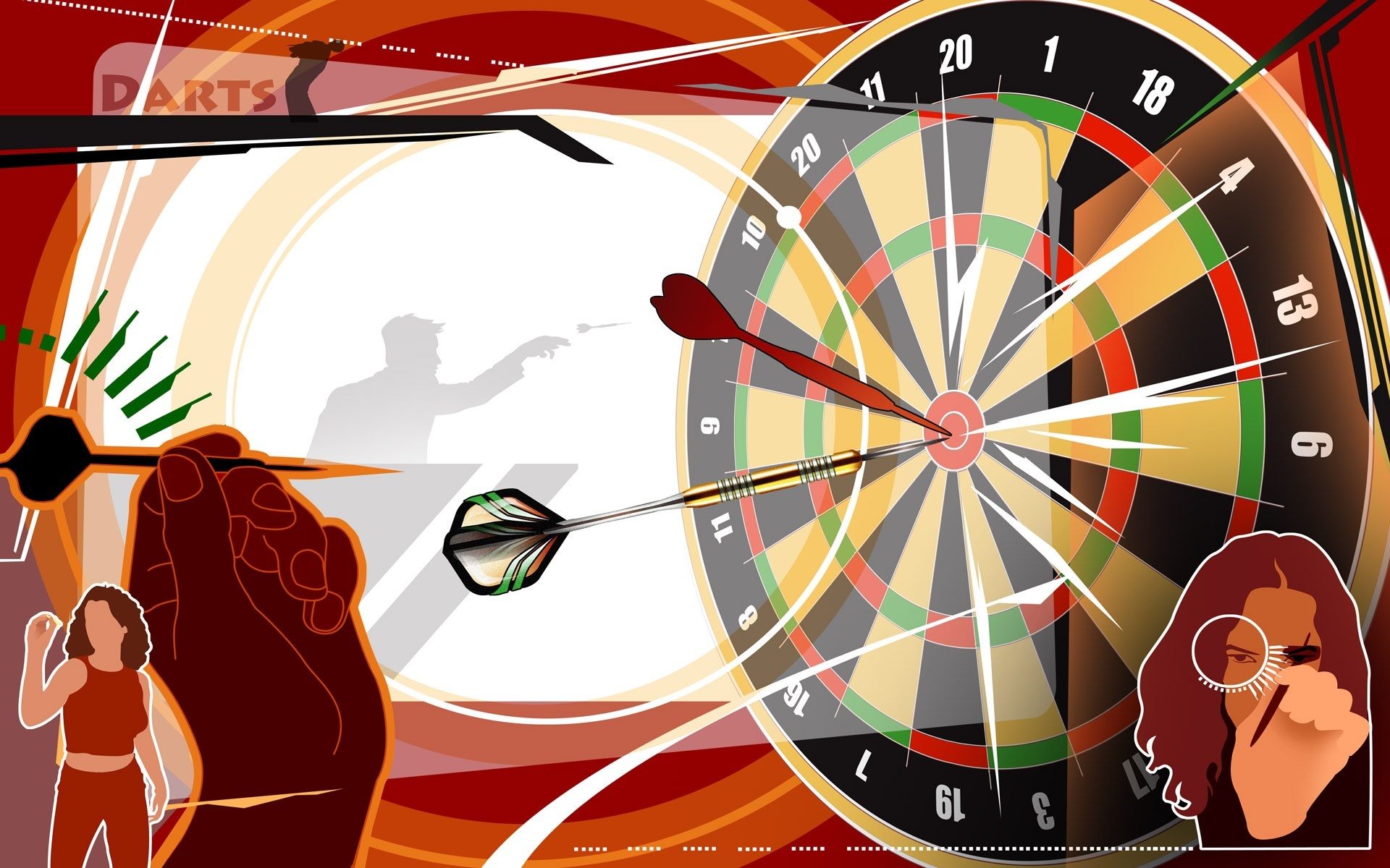 1920x1200 Wallpaper abstraction, Wallpaper, vector, silhouette, Darts, target, darts for mobile and desktop, section спорт, resolution 1920x1200