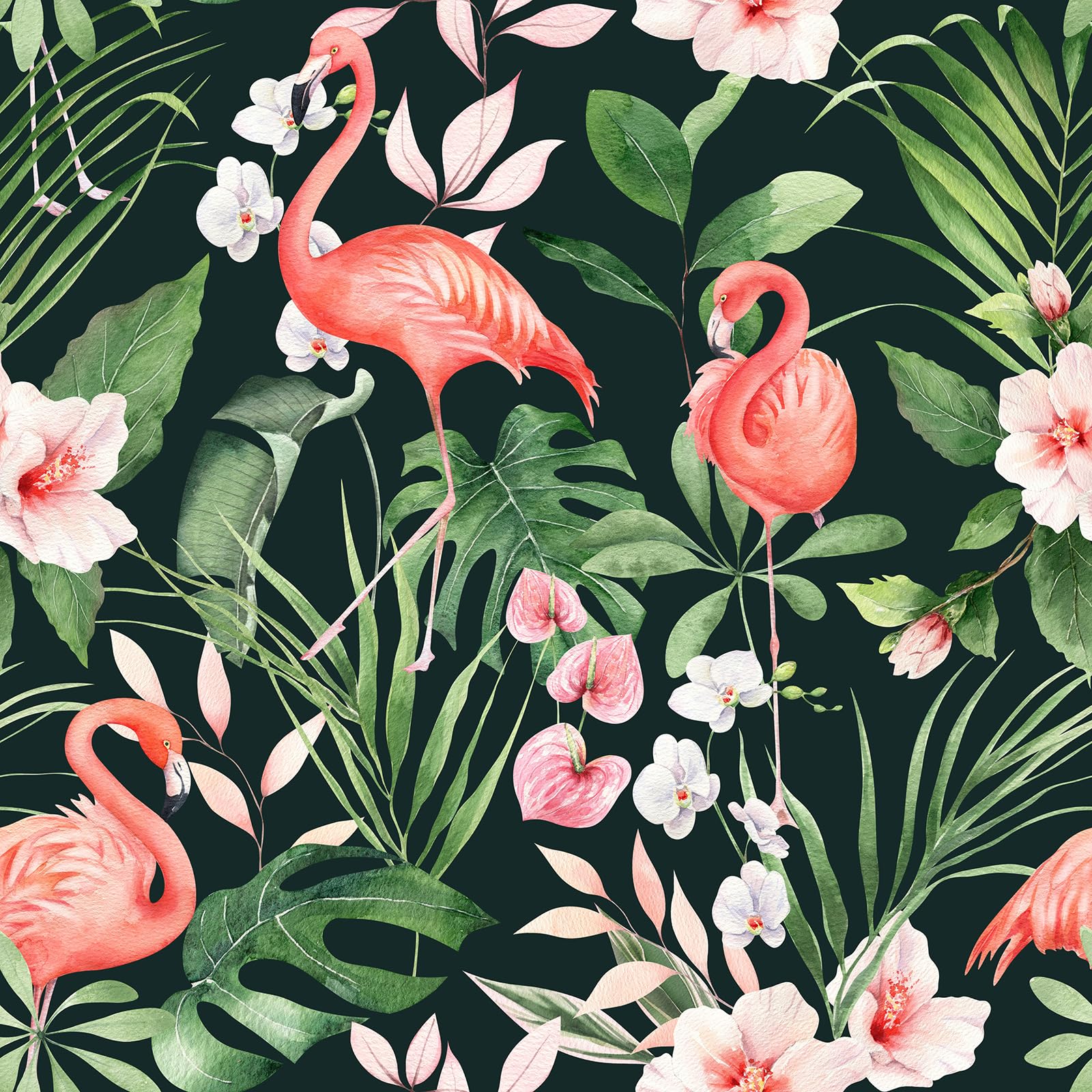 1600x1600 CHIHUT 17.7”x100” Pink Flamingo Peel and Stick Wallpaper Jungle Green Palm Leaf Wallpaper Mural Removable Self Adhesive Stick on Contact Paper Floral Wall Paper Roll for Girls Bedroom Shelves Walls