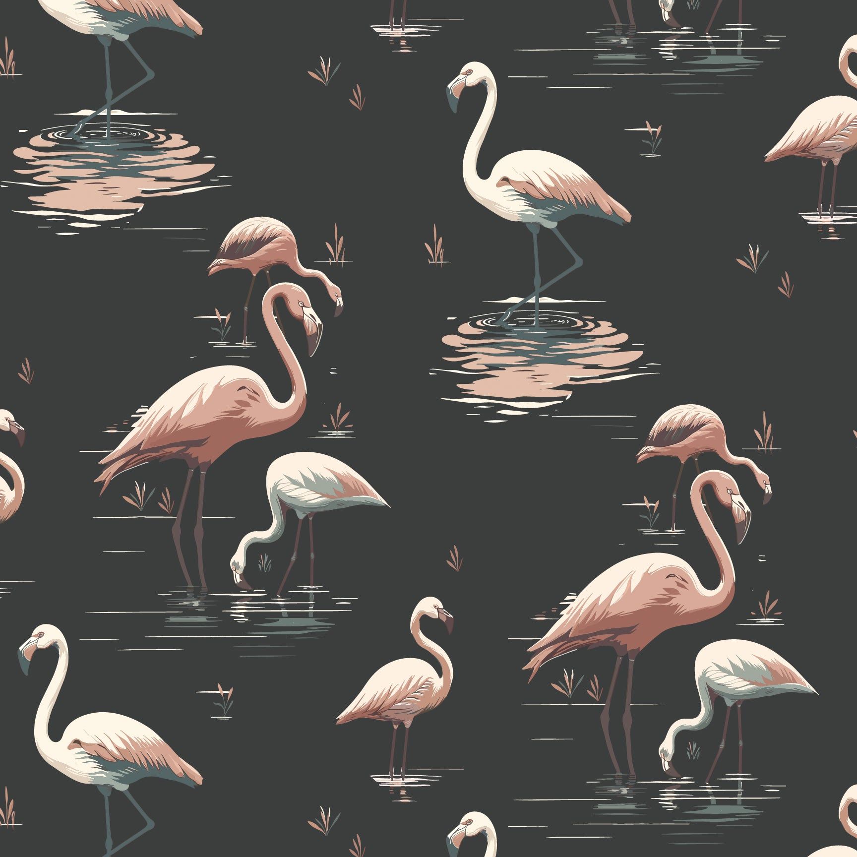 1728x1728 Black and Multi Color Flamingo Wallpaper by Mitchell Black, Repeat: 21