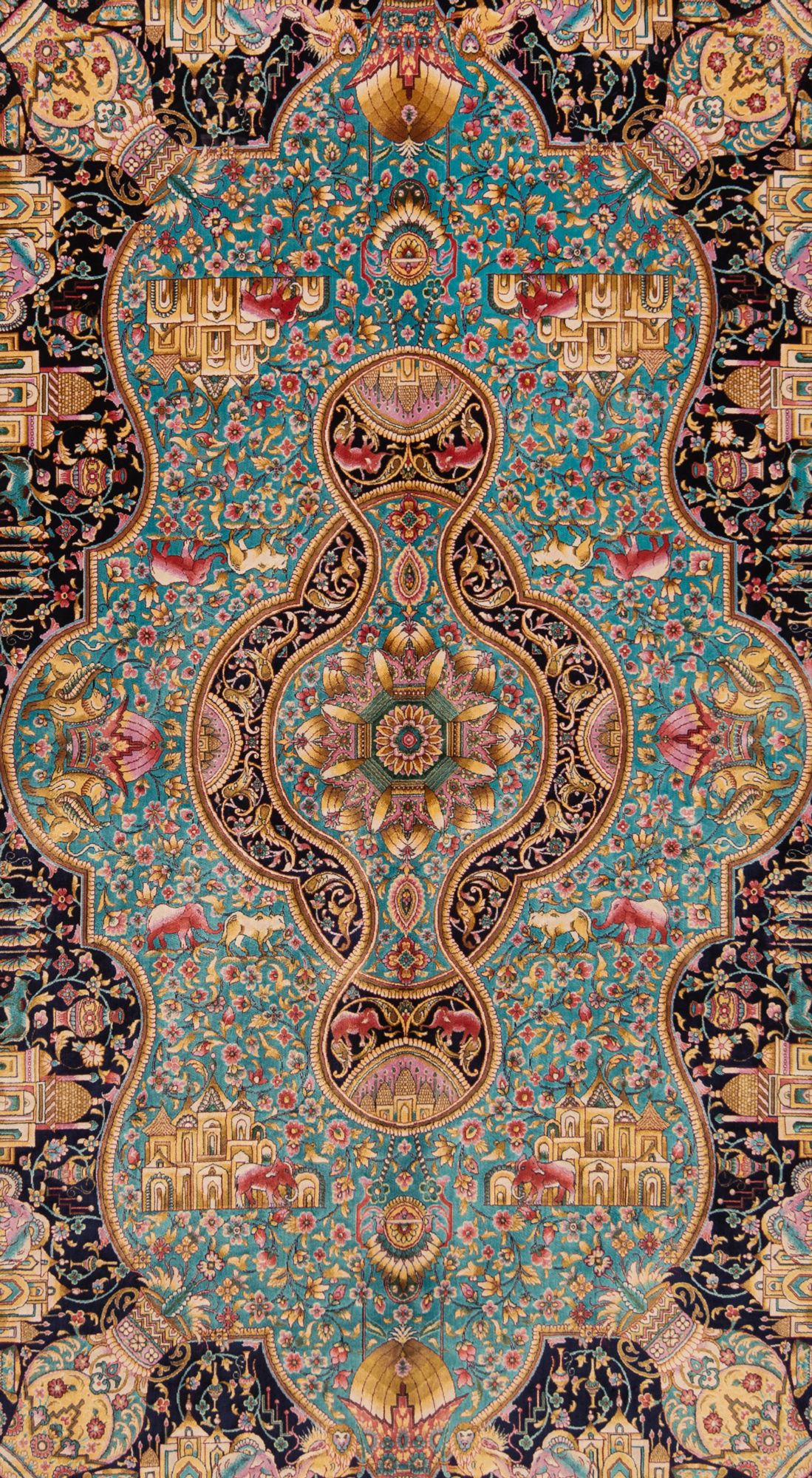 1099x2000 Qom Silk Persian Rug Blue 225 x 150 cm