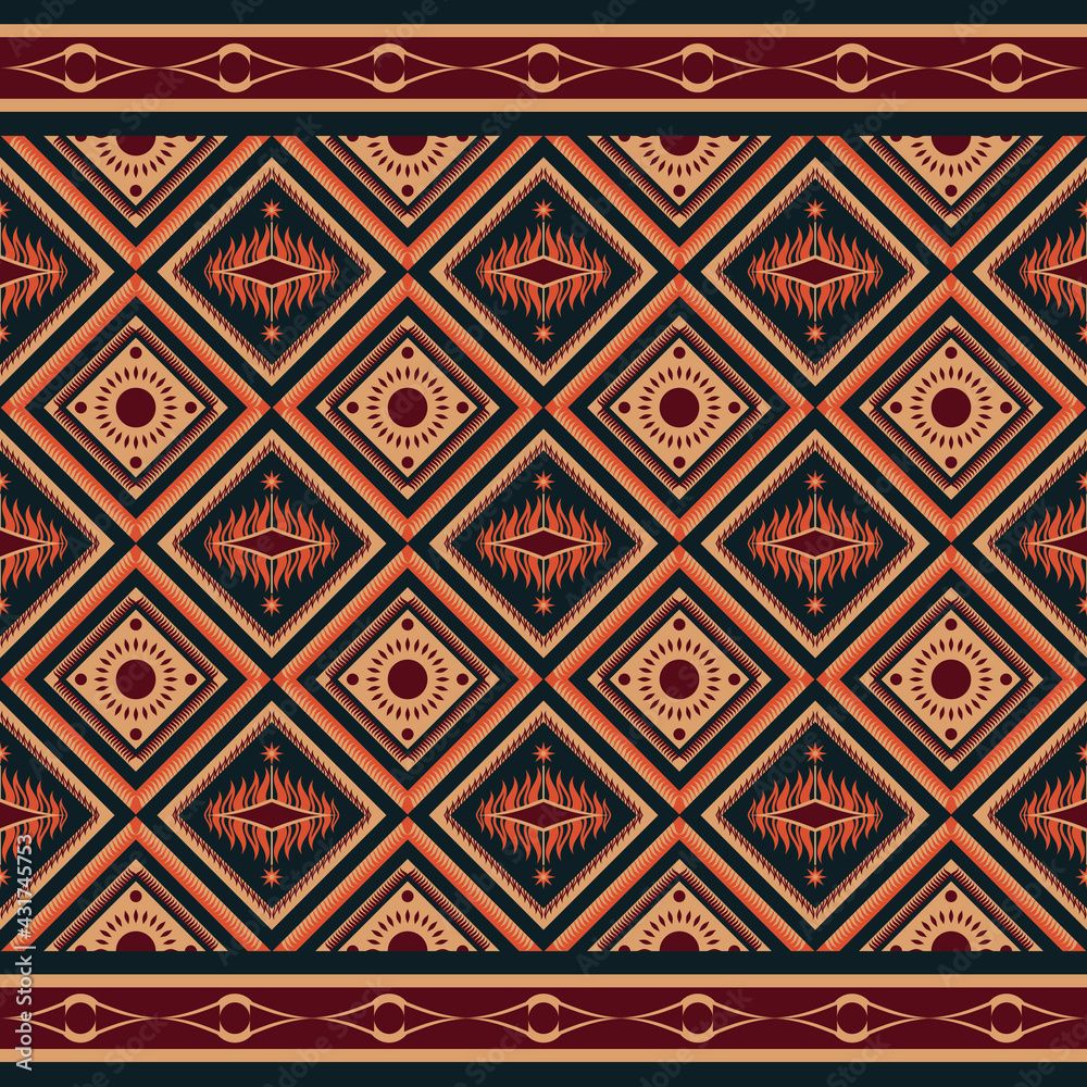 1000x1000 Ethnic tribal seamless pattern. Traditional design for background, wallpaper, clothing, wrapping, carpet, tile, fabric, decoration, vector illustration, embroidery style. Fire pattern. Stock Vector