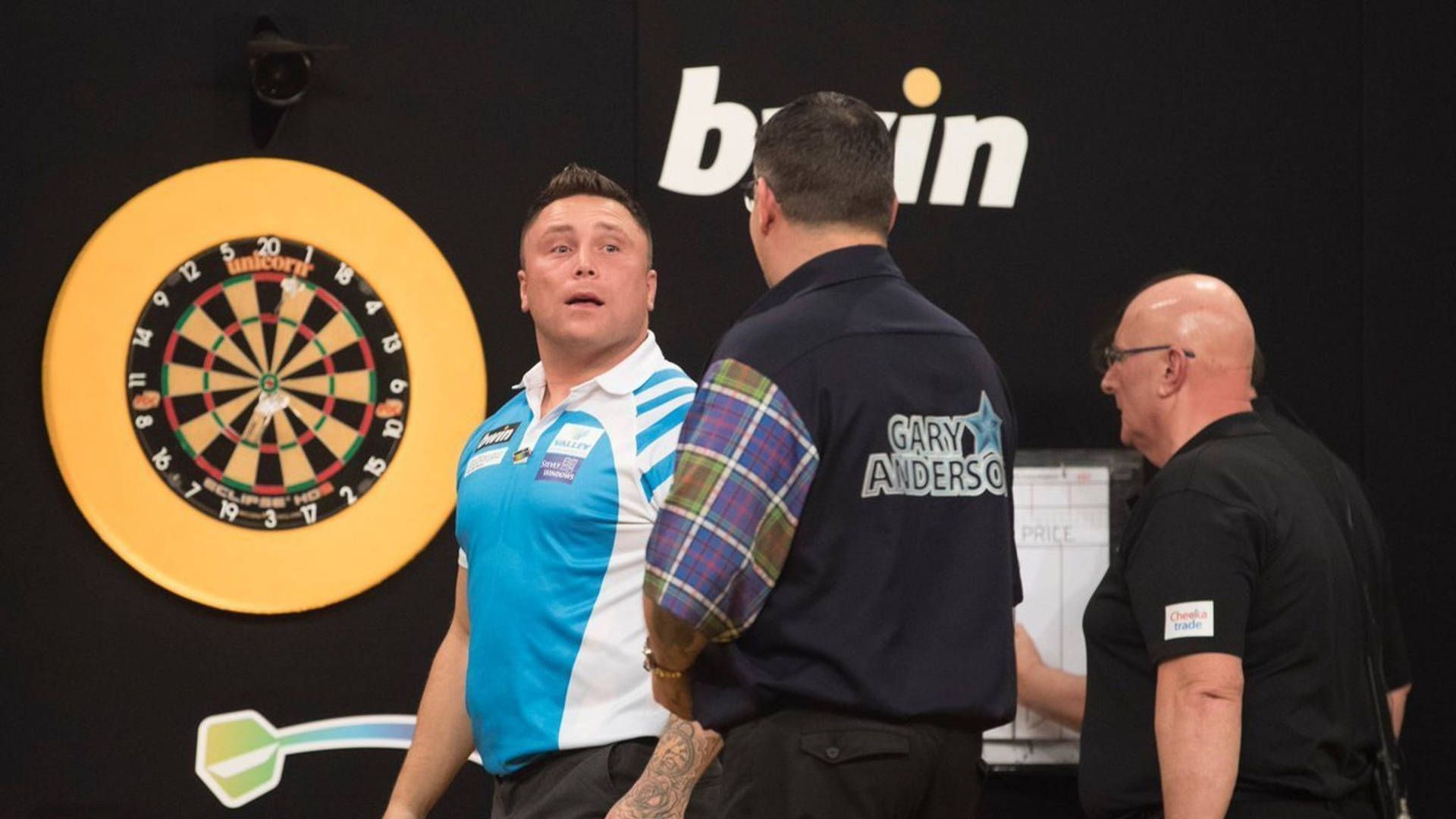 1920x1080 Download PDC Grand Slam Darts: Gerwyn Price vs Gary Anderson showdown. Sounds of determination and sportsmanship. Wallpaper