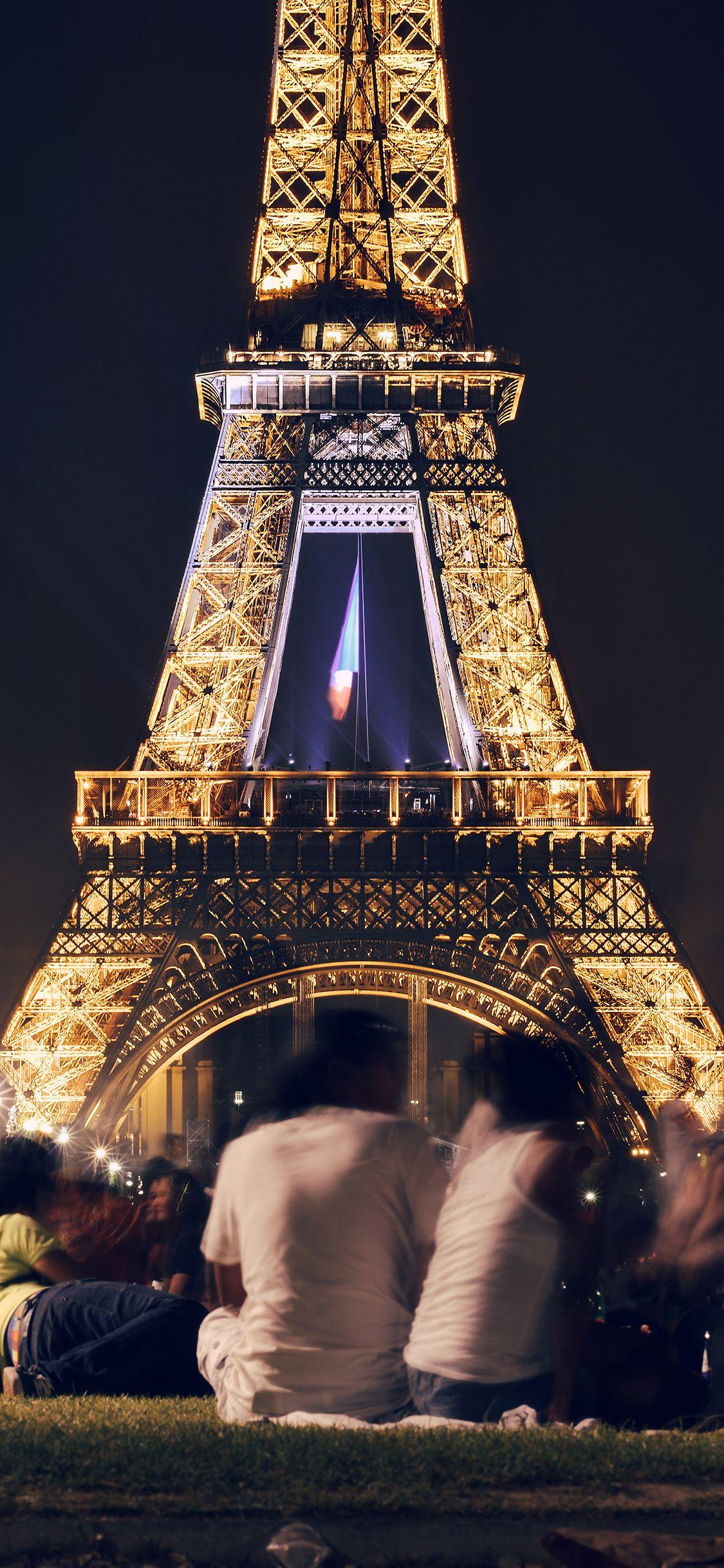 1125x2436 Happy Paris Eiffel Tower France Tour Night City Dark