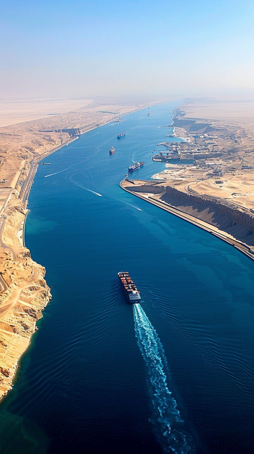 816x1456 Free Suez Canal Aerial Image, Canal, Ships