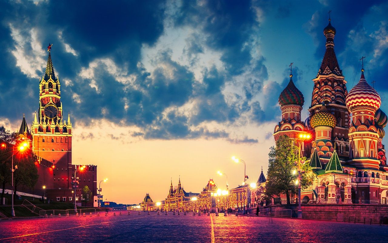 1280x800 Wallpaper Russia, Moscow city, Red square, Cathedral, Kremlin, night, lights 1920x1200 Picture, Image