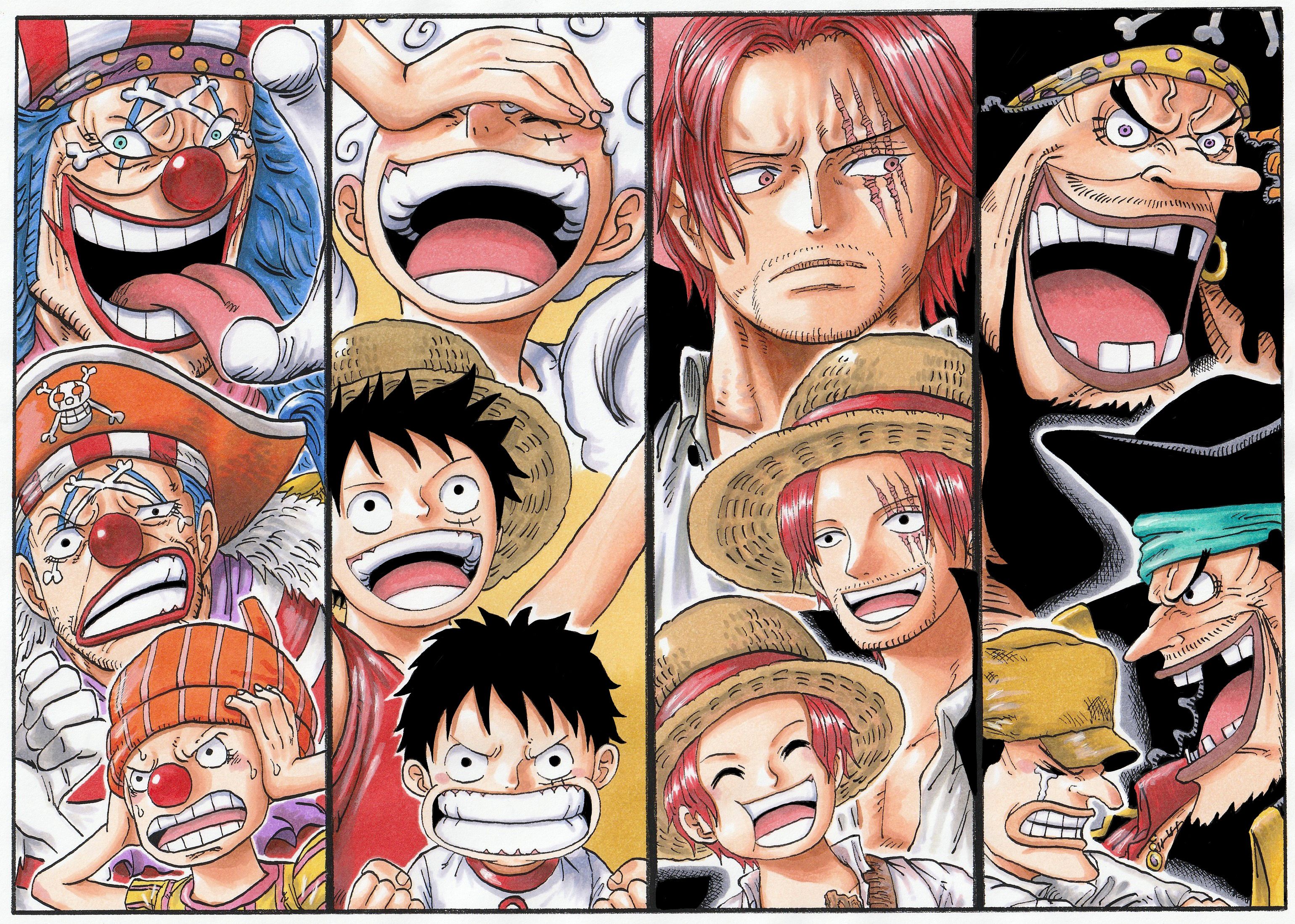 3079x2197 Legendary One Piece Pirates HD Wallpaper: Luffy, Shanks, Teach & Buggy Unite