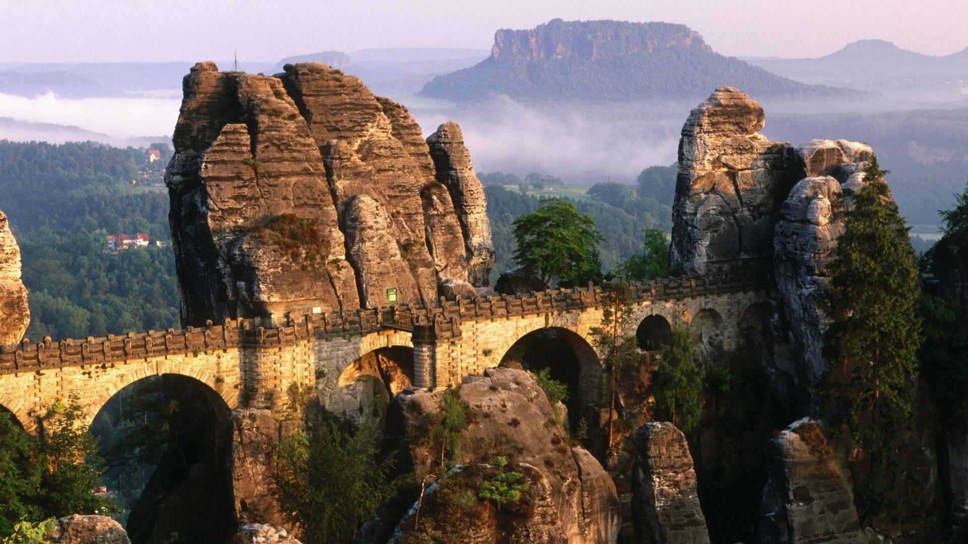 1920x1080 nature, Landscape, Rock, Bridge, Trees, Forest, Germany, Mountain, Mist, Saxony, Bastei, Architecture, Rock Formation, Europe Wallpaper HD / Desktop and Mobile Background