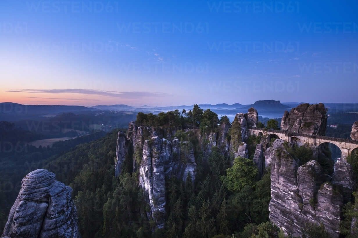 1232x821 Germany, Saxony, Saxon Switzerland National Park, Elbe Sandstone Mountains and Bastei at dawn