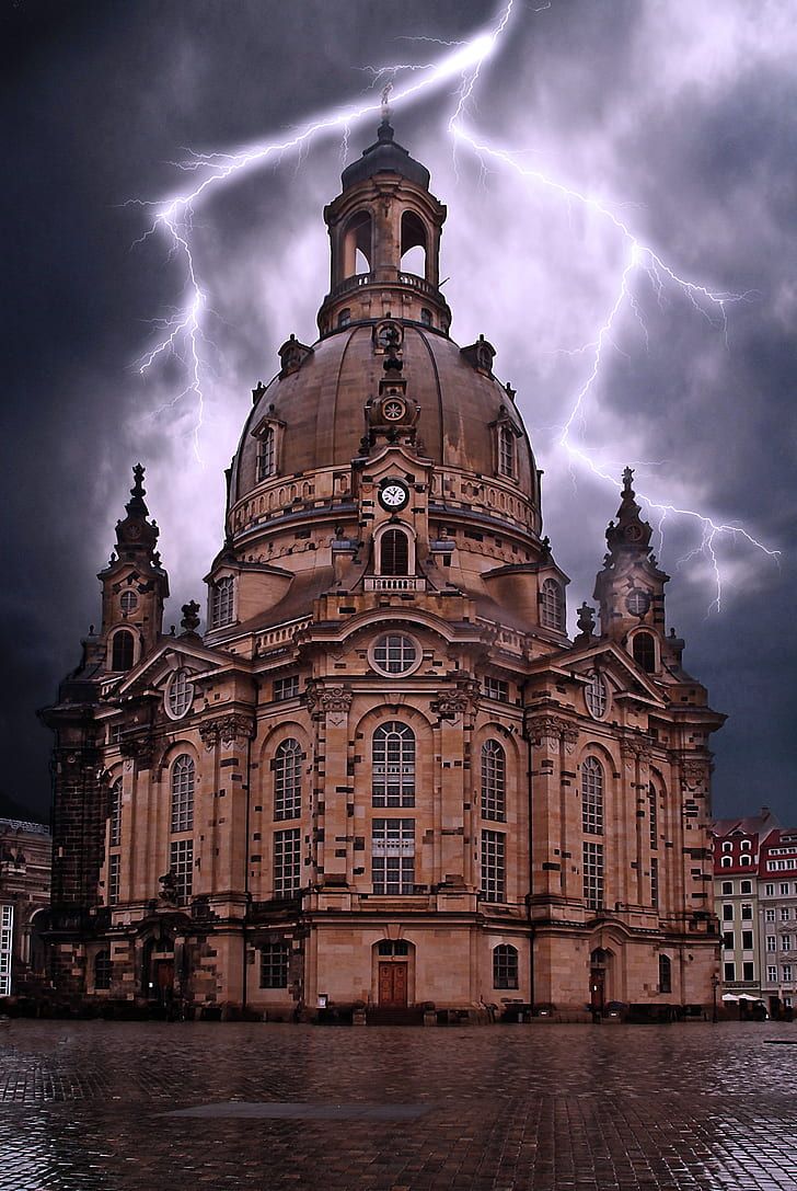 728x1087 Royalty Free Photo: Brown Cathedral With Lightning