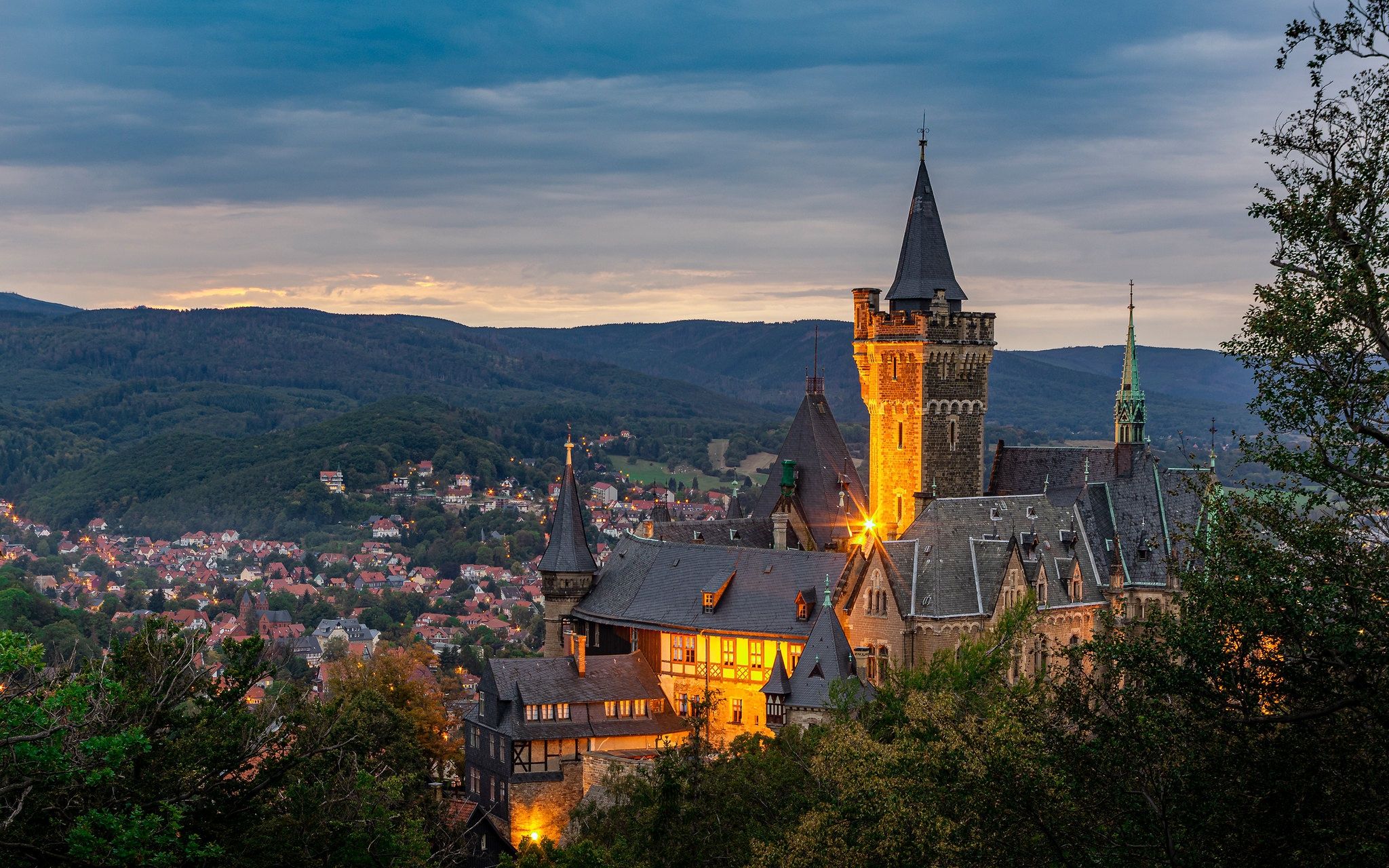 2048x1280 Wallpaper Trees, Mountains, Castle, Germany, Panorama, Germany, Saxony Anhalt, Saxony Anhalt For Mobile And Desktop, Section город, Resolution 2048x1280