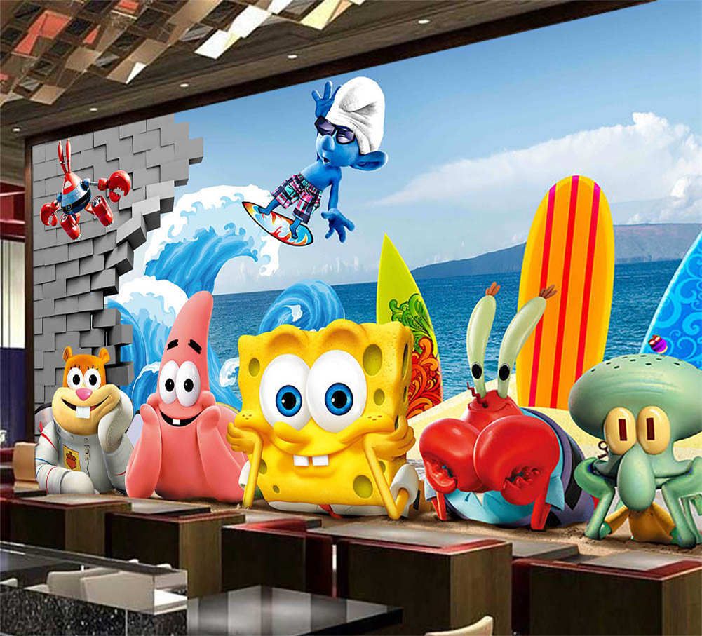 1001x907 Spongebob Squarepant 3D Full Wall Mural Photo Wallpaper Printing Home Kids Decor