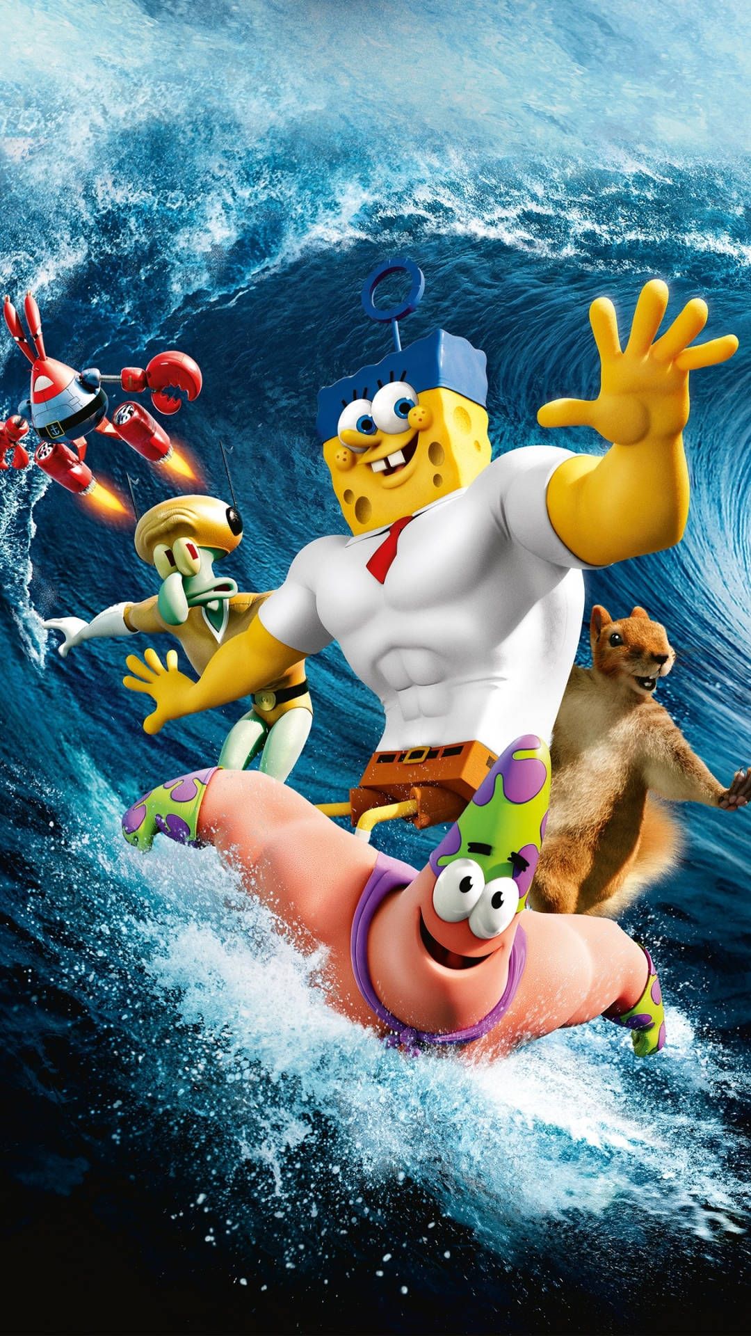 1080x1920 Download 3D SpongeBob Cool Muscular Characters Wallpaper