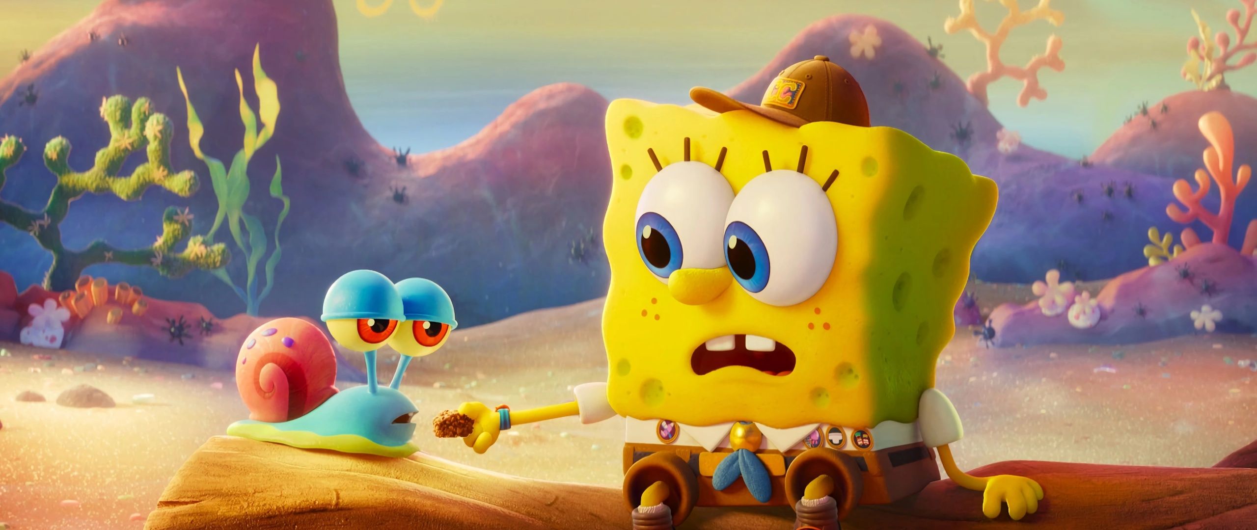 2560x1080 SpongeBob and Gary the Snail in The SpongeBob Movie 4K Wallpaper