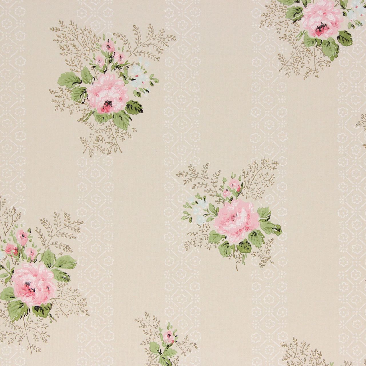 1280x1280 1960s Vintage Wallpaper Pink Rose on Beige Lace Stripe's Vintage Wallpaper
