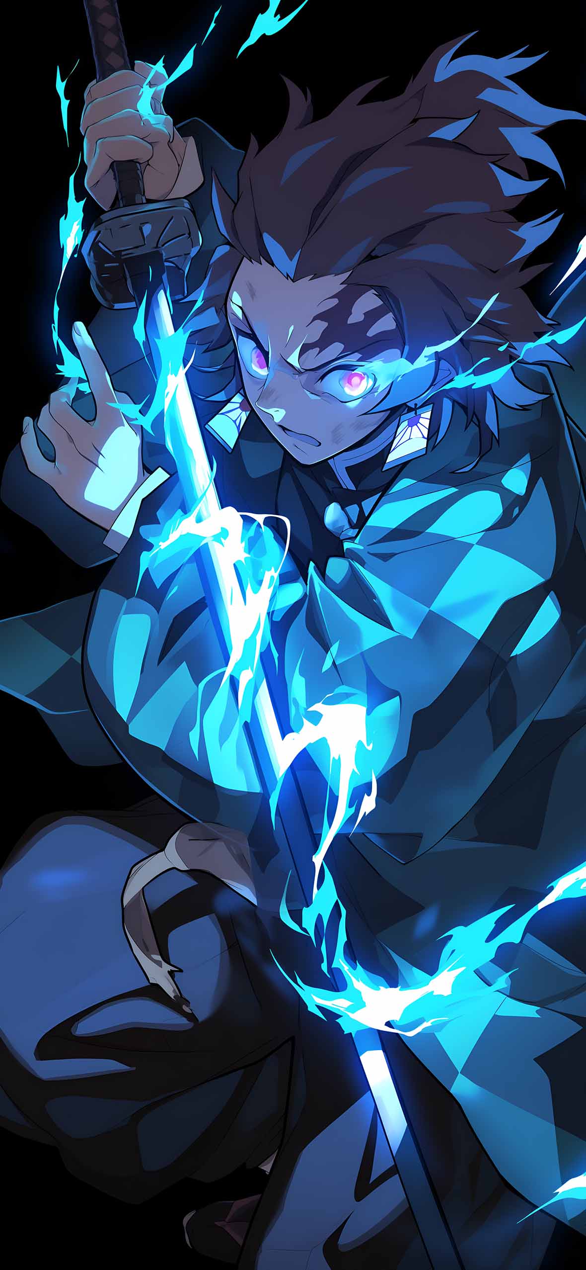 1180x2554 Demon Slayer Tanjiro Blue Lightning Sword Wallpaper