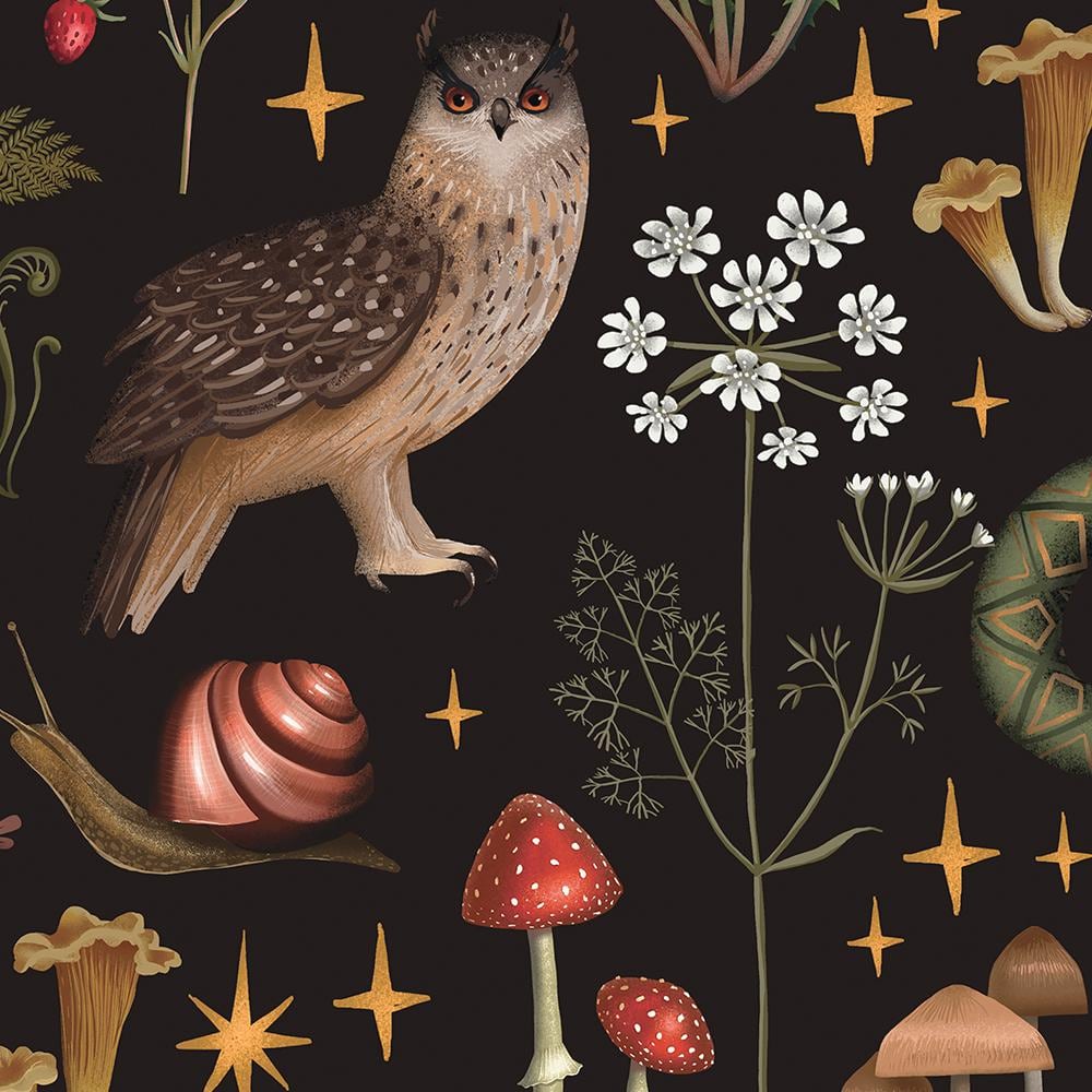 1000x1000 Simple Shapes Fairytale Forest, Moon, and Stars Smooth Vinyl Peel and Stick Wallpaper