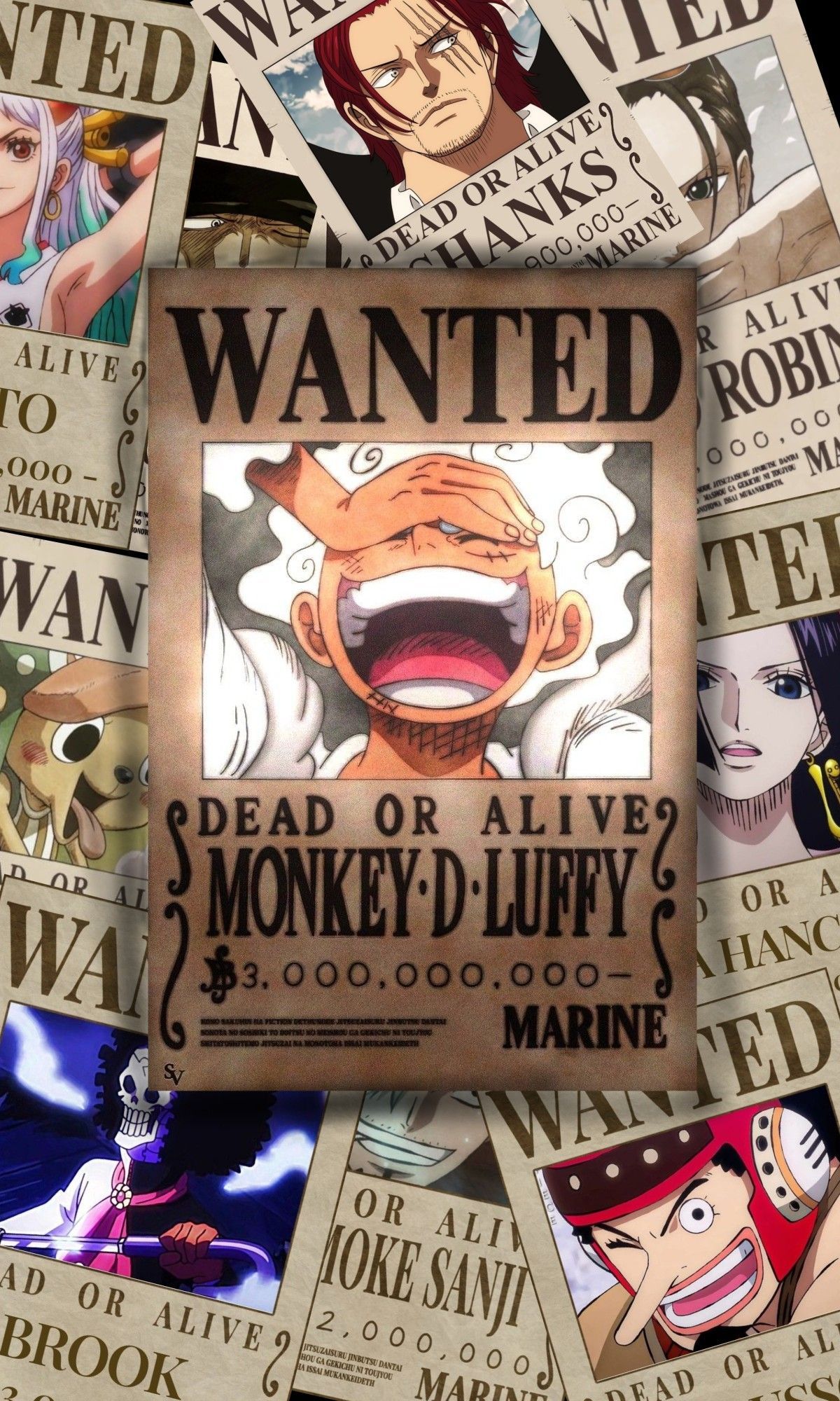 1200x2000 Luffy Gear 5 Wanted Poster Wallpaper