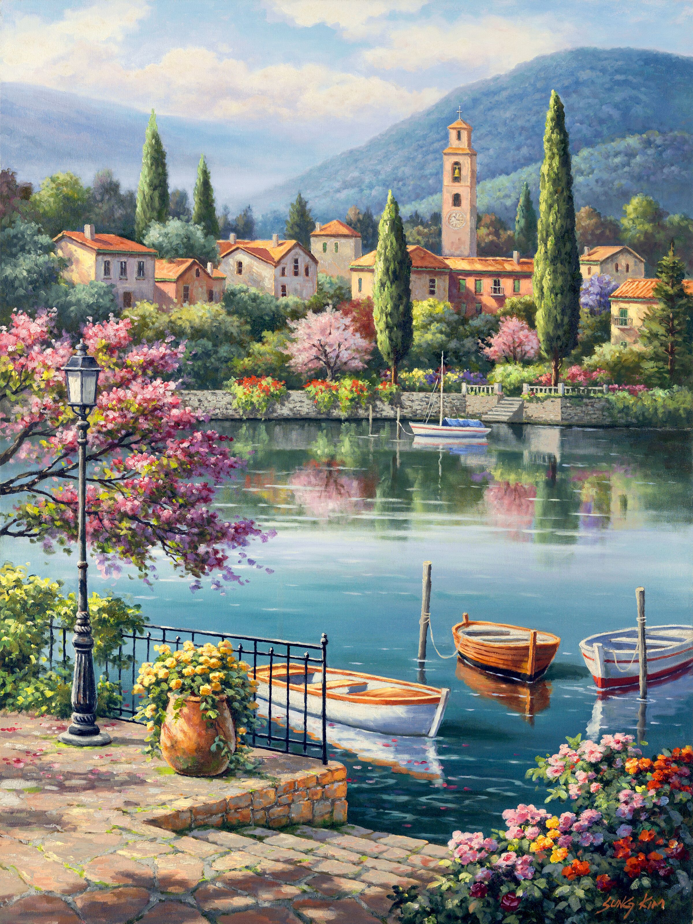 2400x3200 Village Lake Afternoon Wall Mural