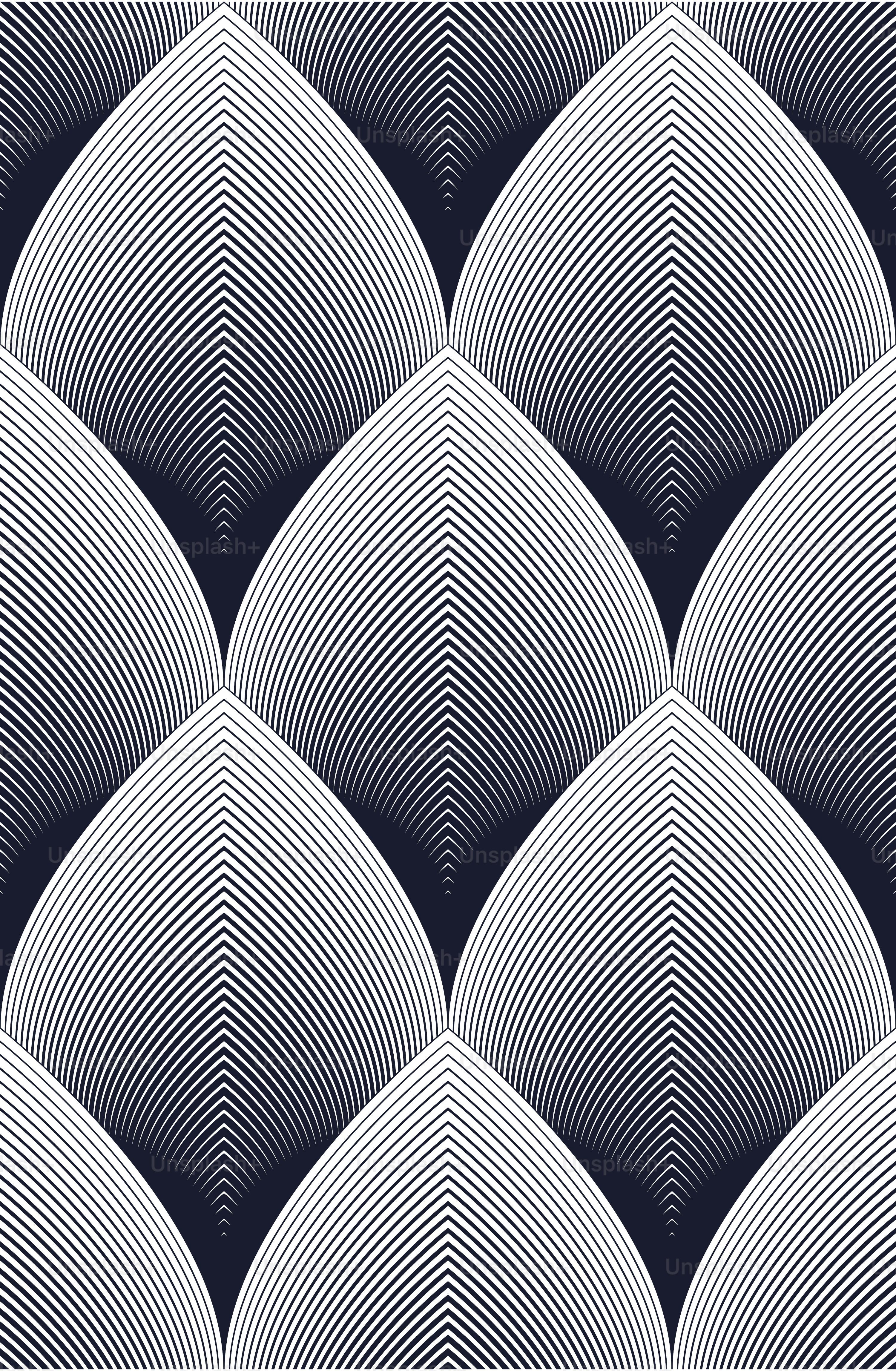 3000x4590 Abstract lines geometric seamless pattern, vector repeat endless fabric background. Floral leaves or fish squama shapes trendy motif. Single color, black and white. Usable for fabric, wallpaper, wrapping, web and print. vector