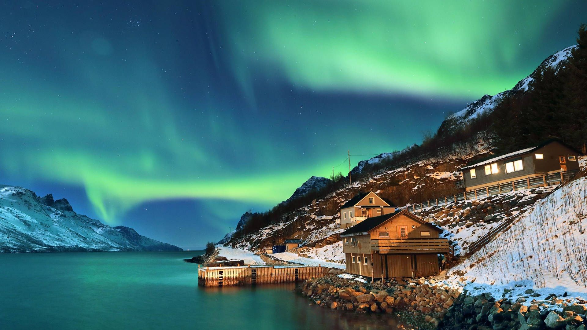 1920x1080 Download Winter Aesthetic Aurora Borealis Cabin Wallpaper