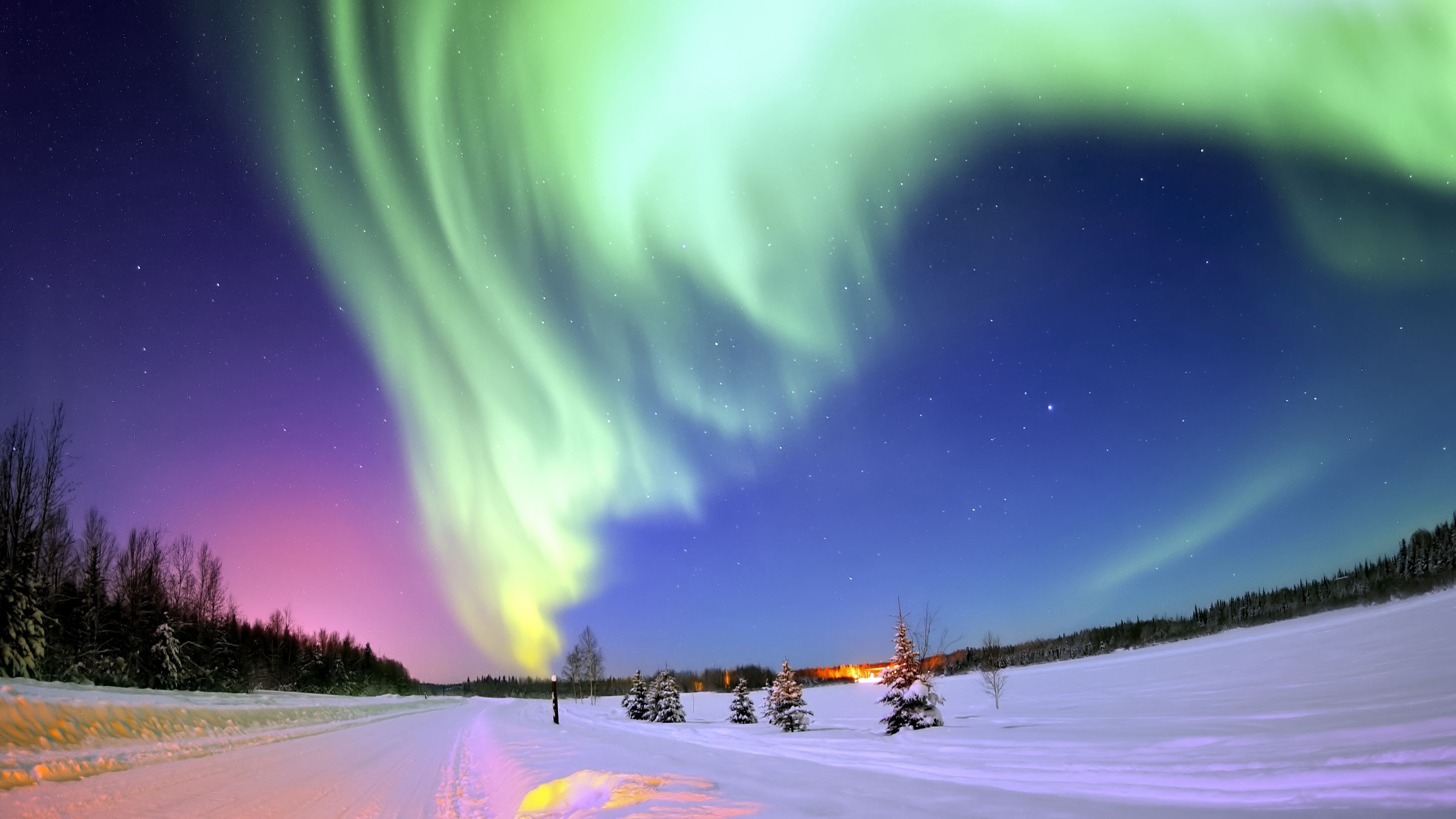 3840x2160 Download wallpaper 3840x2160 northern lights, aurora, winter, snow, stars 4k uhd 16:9 HD background