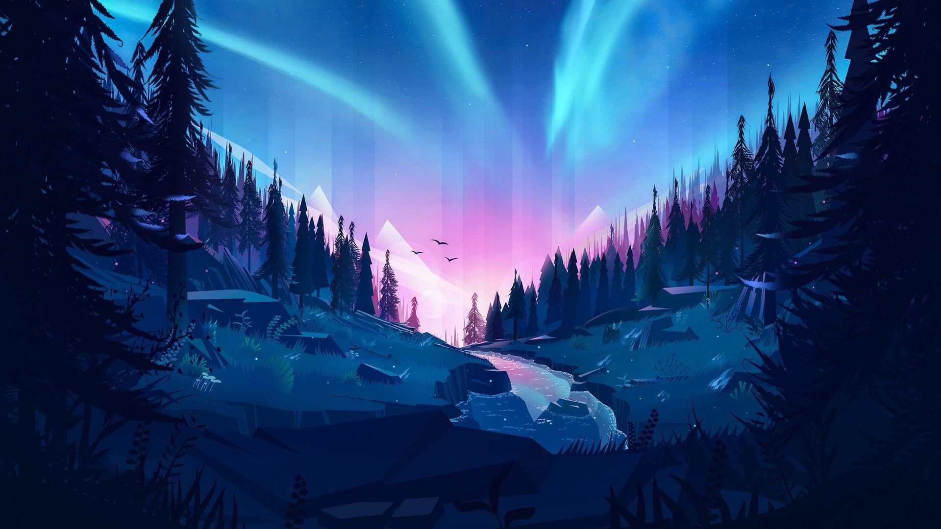 1920x1080 Enchanted Winter Night Under the Aurora [1920x1080]