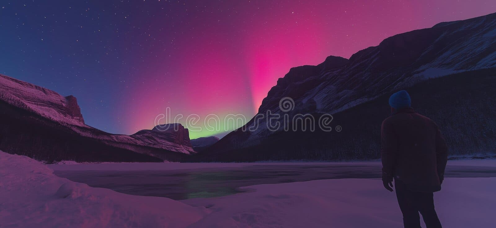 1600x736 Stunning Aurora Borealis Over Mountains River Twilight Winter Landscape & Royalty Free From Dreamstime