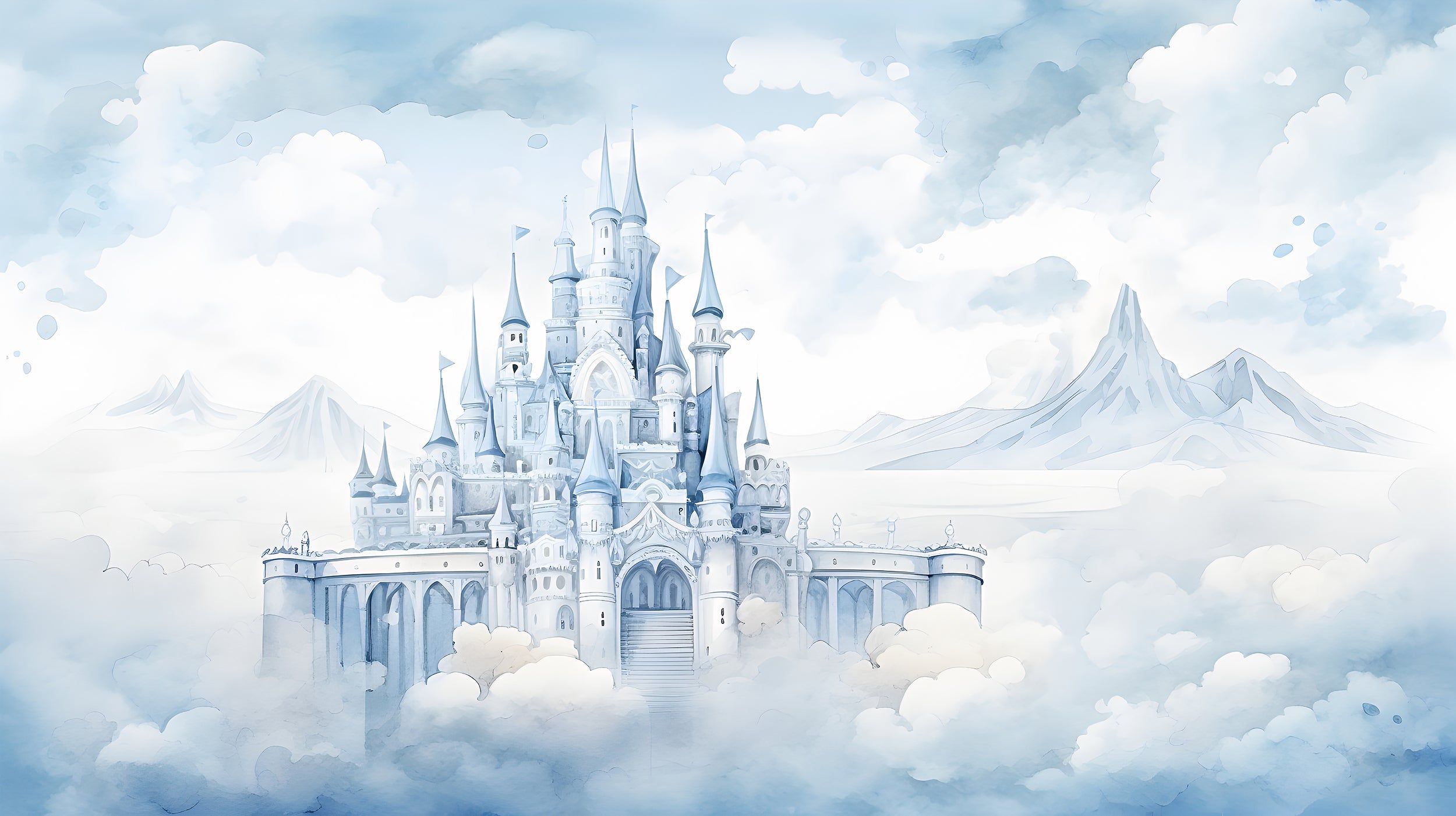 2500x1401 Fairytale Castle Mural Nursery Peel and Stick Wallpaper Castle Wall Mural in the Sky Wall Decal