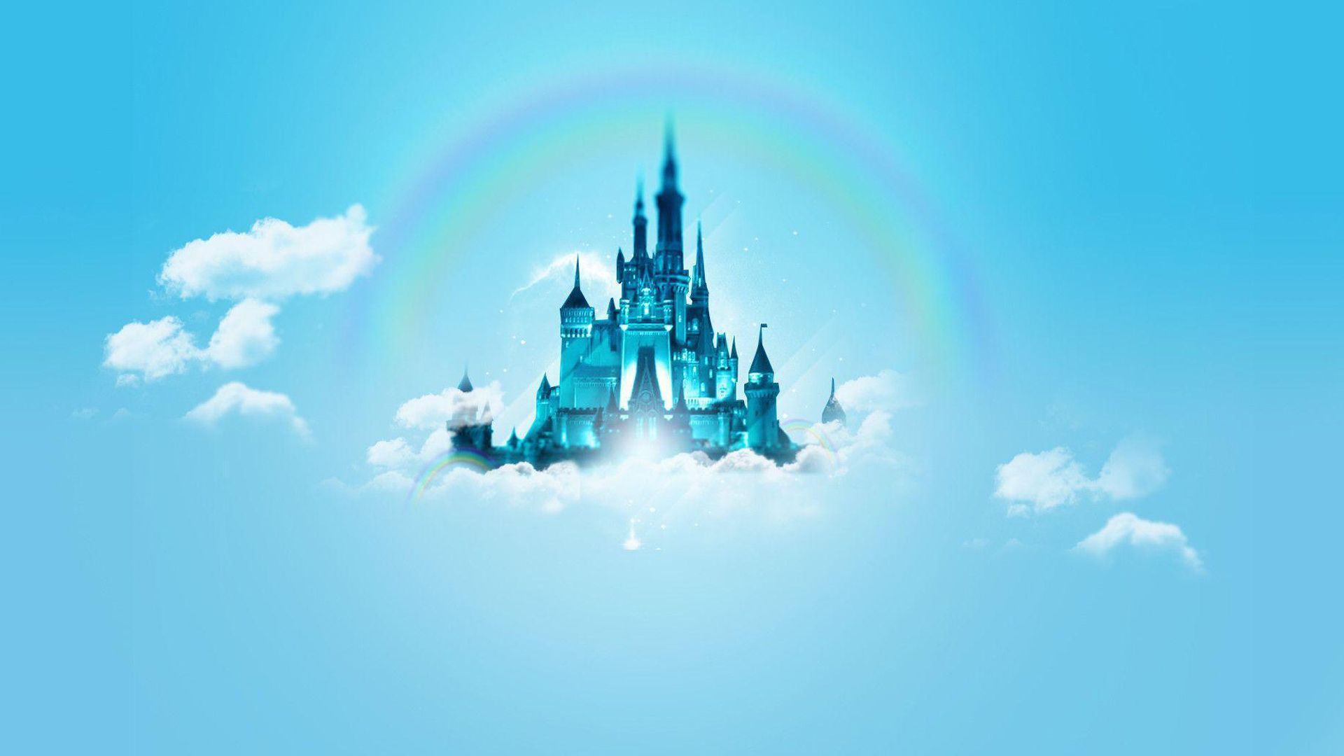1920x1080 Disney Castle Around Clouds And Rainbow With Blue Background HD Disney Wallpaper