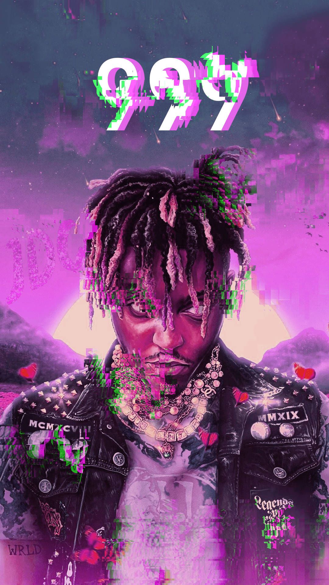 1080x1920 Download Cool Juice Wrld Glitch Purple Wallpaper