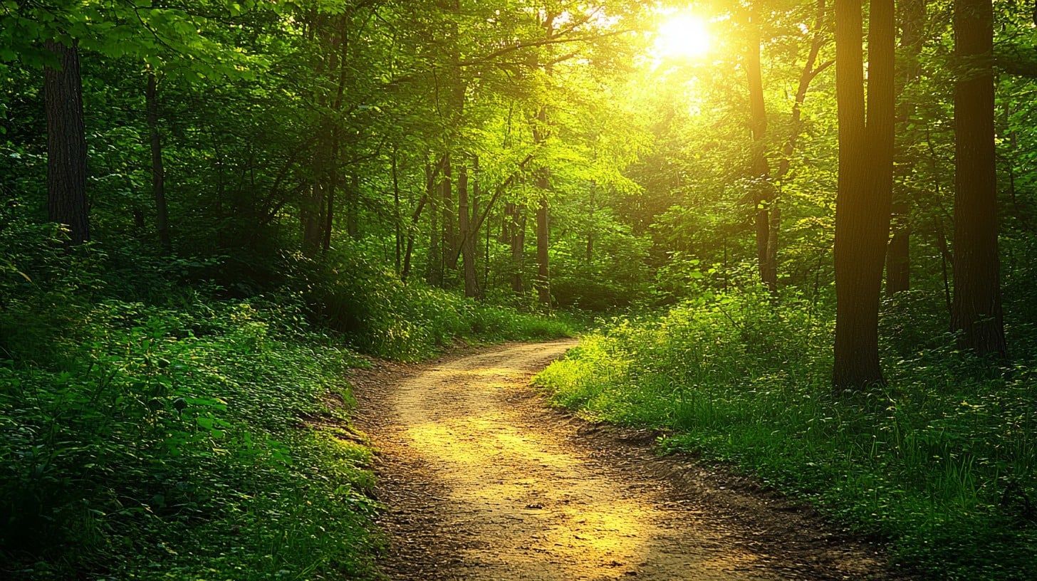 1456x816 Free Sunlit forest path Image, Sunlight, Path