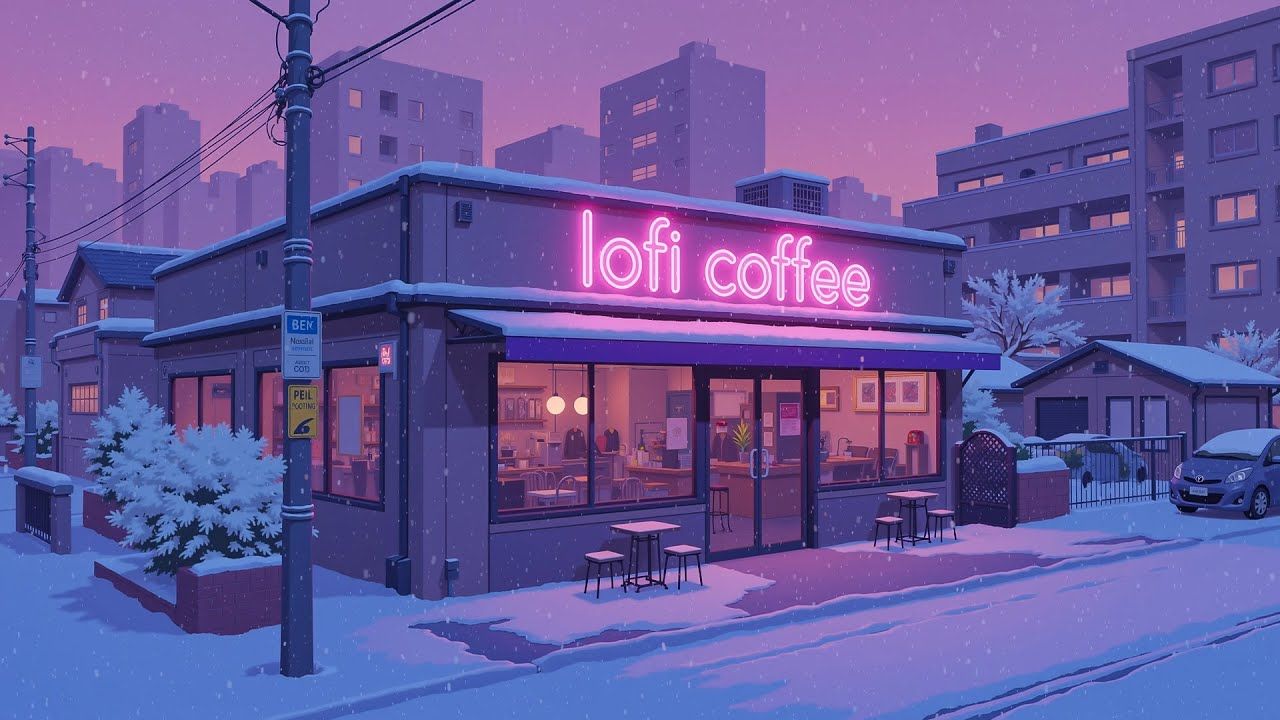 1280x720 Cozy Winter Coffee Shop ❄️ Snowy Street Café with Lofi Beats ☕ Soft Music for Relax, Study & Work