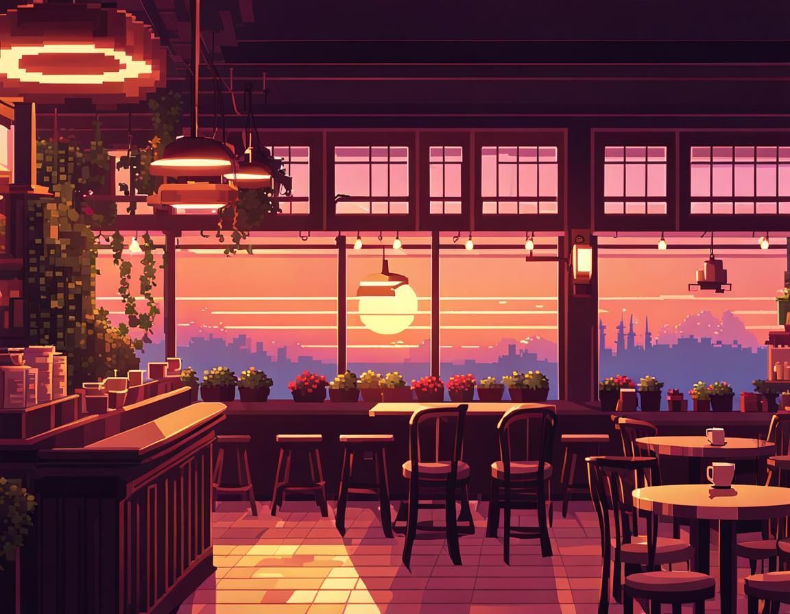 1152x896 Inside the coffee shop pixel art
