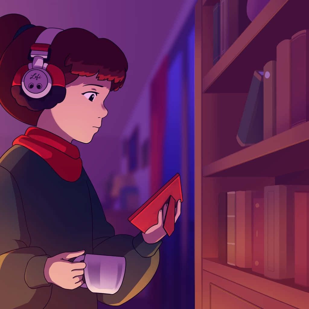 1024x1024 Download Lofi Girl Studyingwith Bookand Coffee Wallpaper
